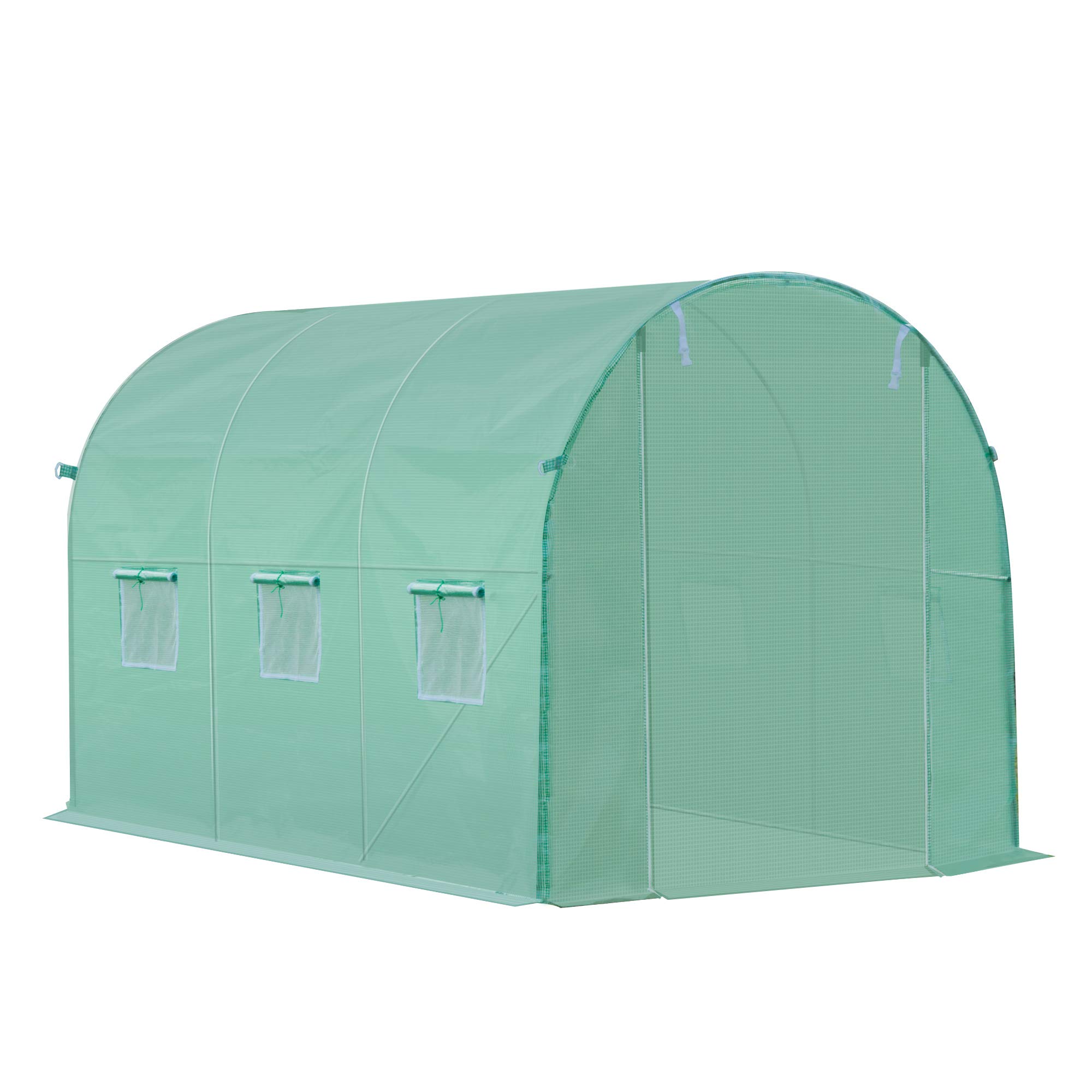 Outsunny Bâche de Rechange Serre Tunnel 6 m², bâche 3 x 2 x 2 m PE Anti-UV imperméable 6 fenêtres + Porte Enroulable zippée Vert