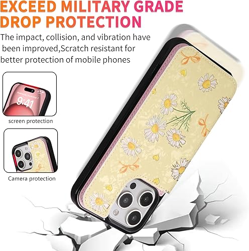 Miniatura 156 de UEEBAI Funda tipo cartera para iPhone 15 Pro Max con tarjetero, cubierta de cuero PU con soporte, bloqueo RFID, doble cierre magnético, relieve de