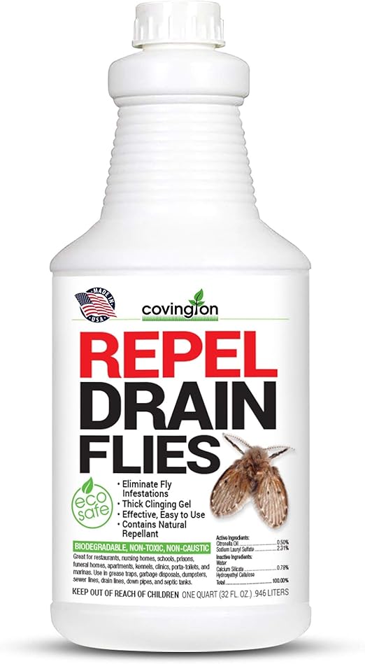 Covington Drain Fly Repellent (32oz) – Fruit Fly & Gnat Eliminator – Fast-Acting Indoor Bug & Gnat Killer Gel Treatment – Safe for Kitchen, Bathroom, Septic – Get Rid of Indoor Flies Fast, USA Made