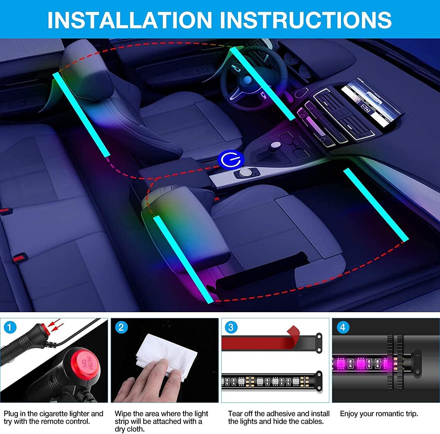 LED Lights for Car, CT CAPETRONIX Clearance Car LED Lights Interior Car Accessories with 2 in 1 Design, 16 Million Colors Music Sync DIY Under Dash Car Lights with Charger, DC 12V