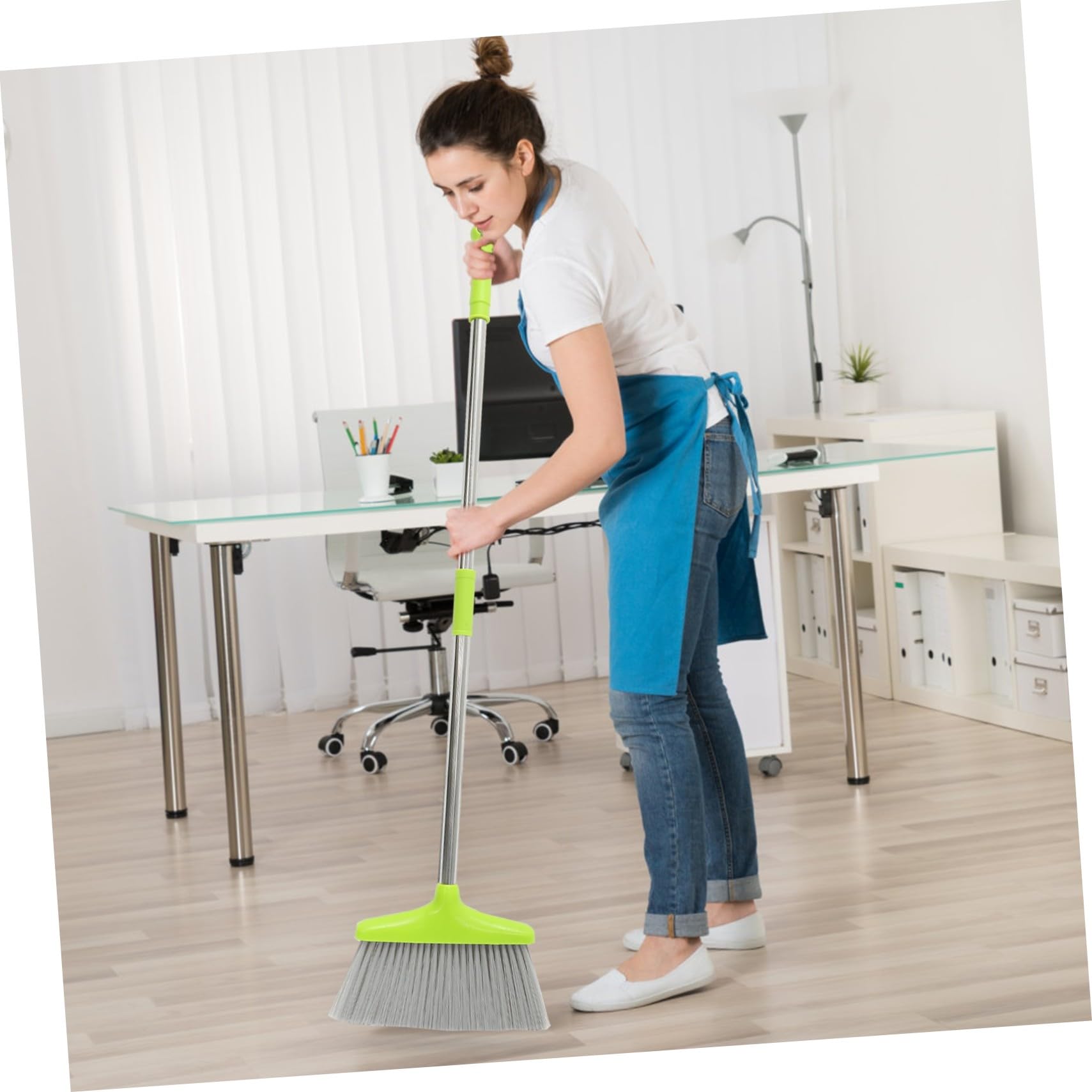 Escoba y Recogedor de Acero Inoxidable Verde, Kit, Herramienta de Limpieza para Suelos, Almacenamiento Compacto, para Hogar, Oficina y Uso Interior, Limpieza para Toda la Familia