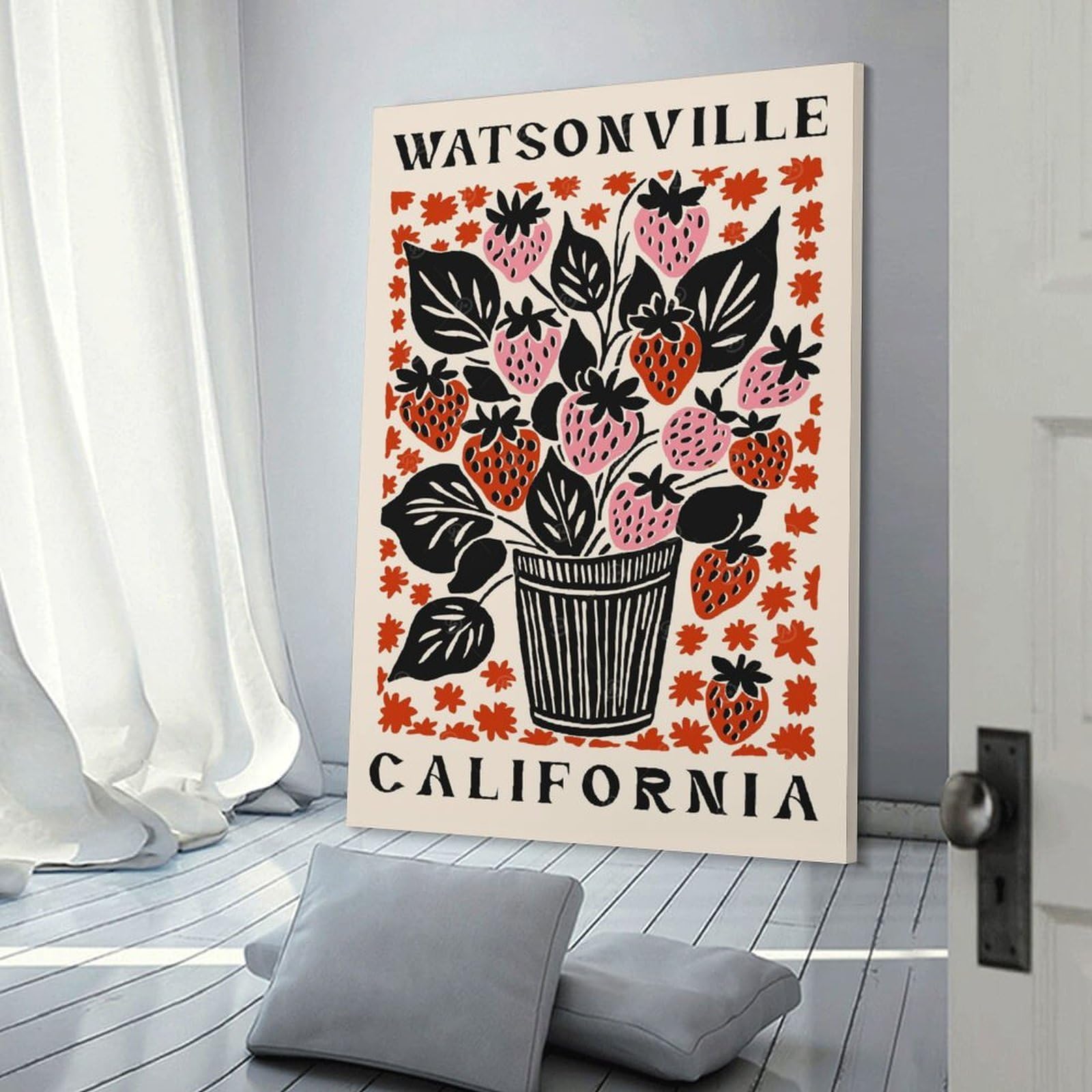 Junmoney Retro Strawberries Decorative Canvas Print, 24x36inch(60x90cm), for Gallery Wall Decor And Room Displays, Wall Decor Suited to Curated Displays
