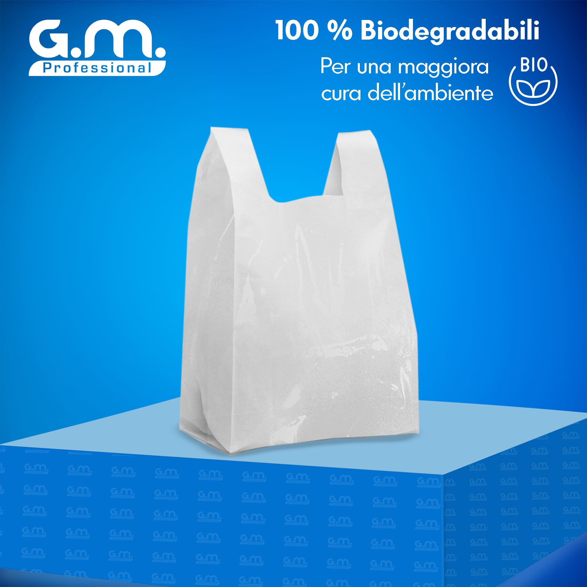 G.M. DISTRIBUZIONE 4 Kg Buste Spesa, Misura 29x52 cm, Biodegradabili Bianche con Manico, Circa 250 Pezzi, Shopper Compostabili per Alimenti, Sacchetti Extra Resistenti (MISURA MEDIA)