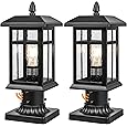 Outdoor Post Light Fixtures for Driveway Yard Lawn Patio Garden, Black Waterproof Exterior Pier Mount Post Light Outside Aluminum Post Lamp Light