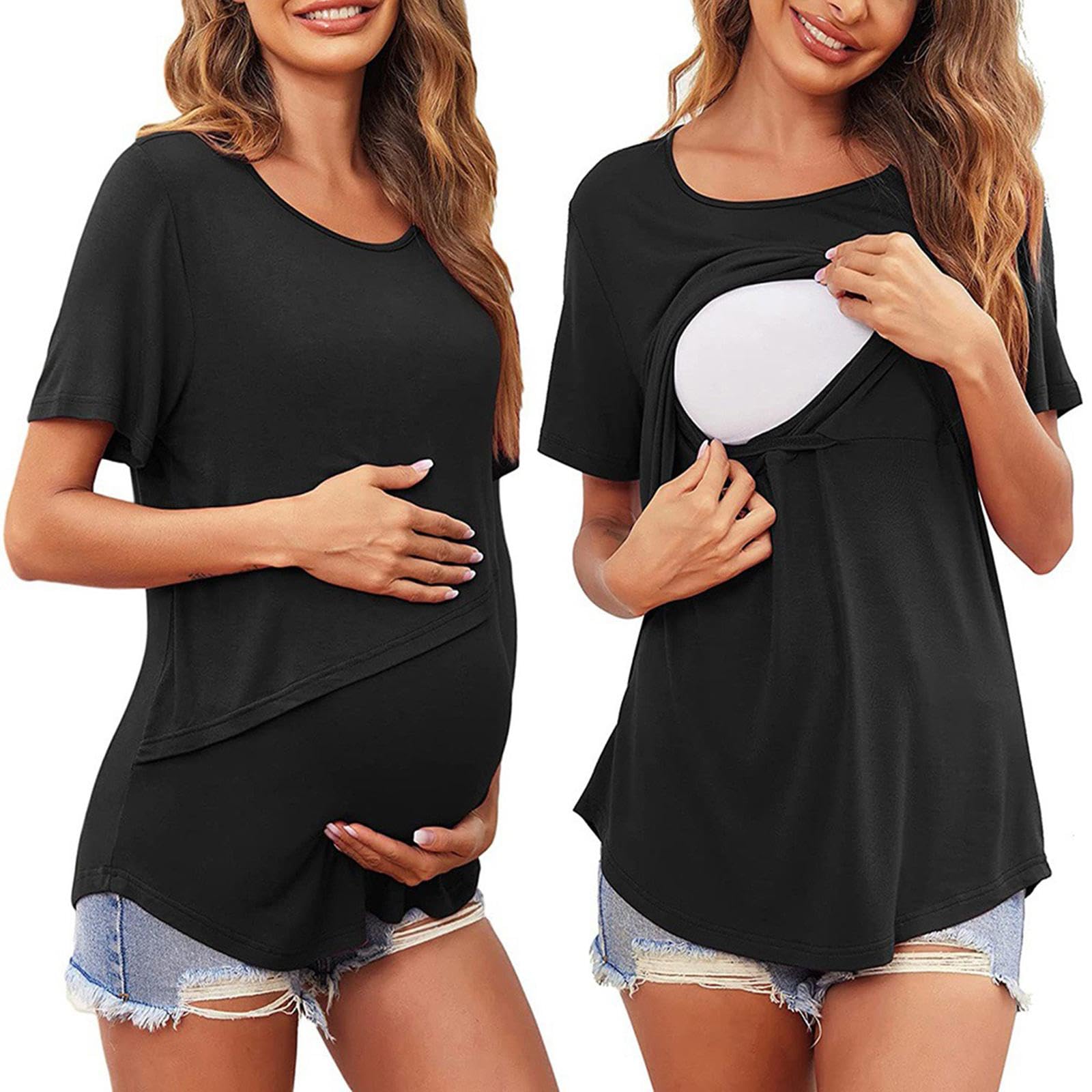 Hauts D'allaitement pour Femmes, Mode, Légers, seins, Doux, T-shirts Double Couche pour Un Usage Quotidien, Bleu S