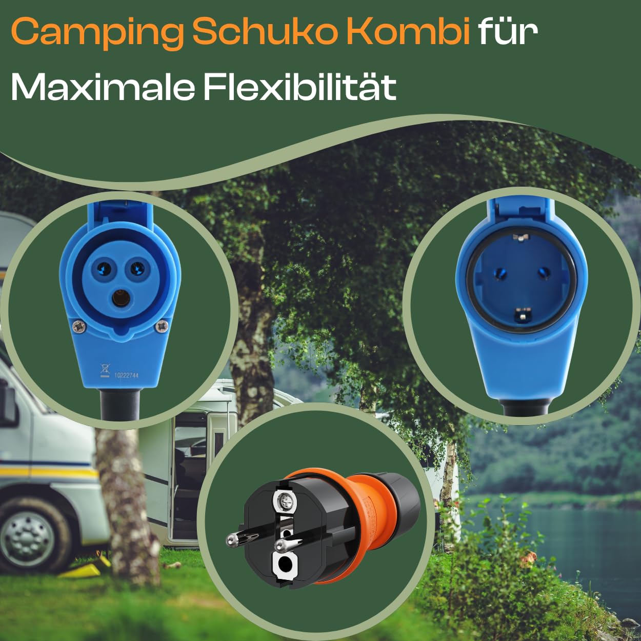 Camping Adapter 35m Mit CEE Winkelkupplung Und Integrierter Schuko Steckdose H07RN-F 3x2,5 Verlängerungskabel Strom Kabel Wohnmobil Wohnwagen Caravan Landstromanschluss