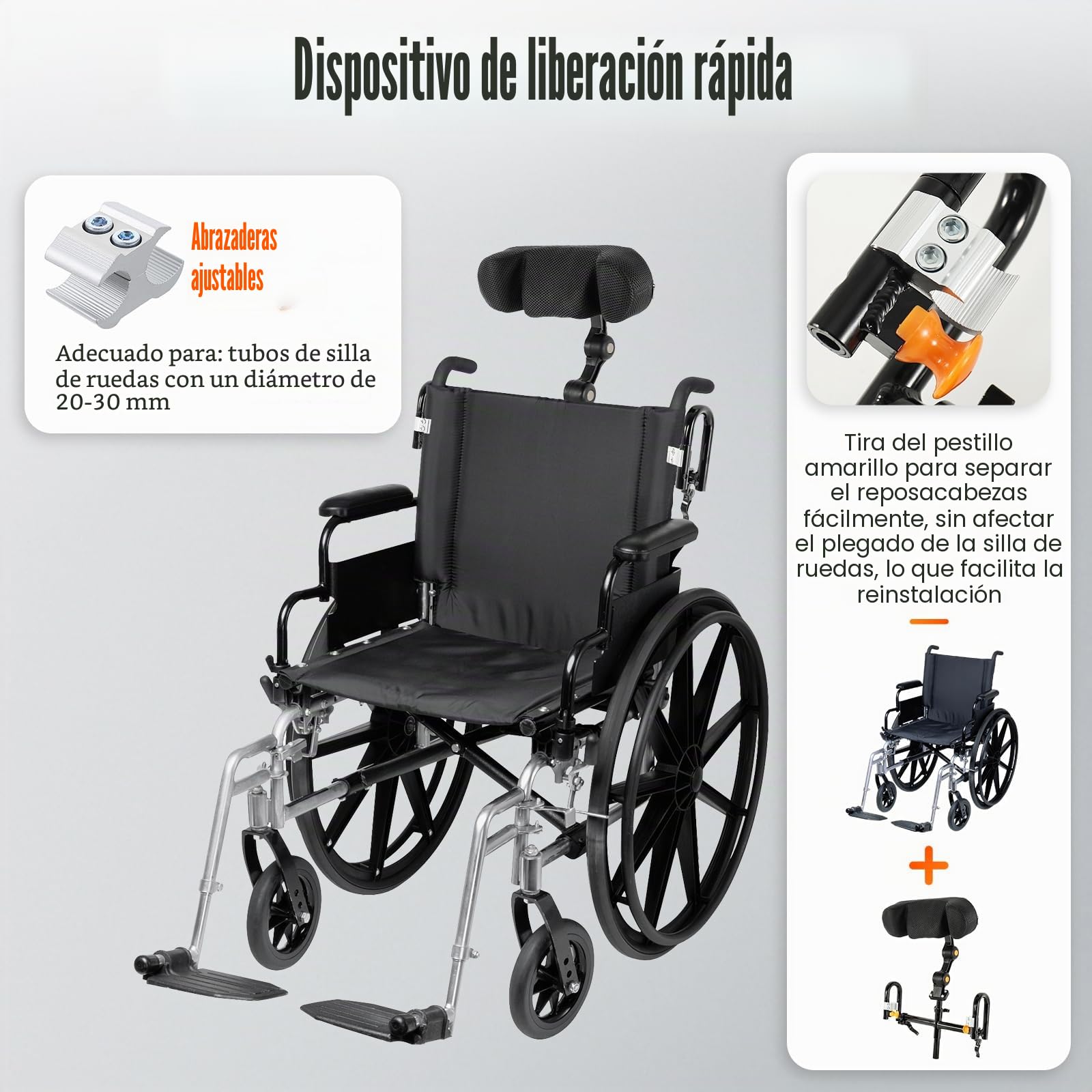 Reposacabezas Ajustable para Silla de Ruedas,Soporte para el Cuello,Se Adapta a la mayoría de Las sillas de Ruedas manuales Disponibles en el Mercado,para Personas Mayores y discapacitadas