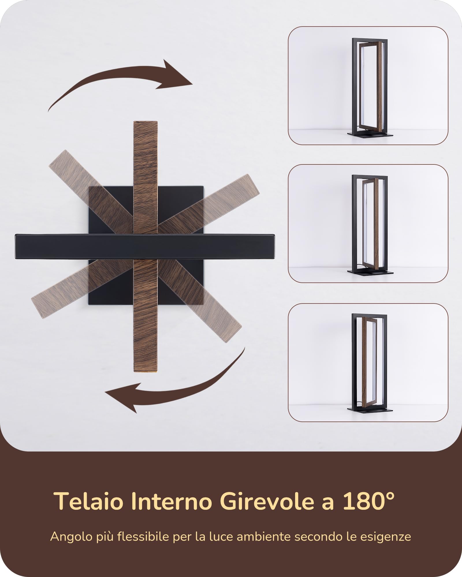 EDISHINE Lampada da comodino LED touch dimmerabile, moderna lampada da tavolo in legno noce, 3 temperature di colore, per camera da letto, soggiorno, ufficio, scrivania, regalo