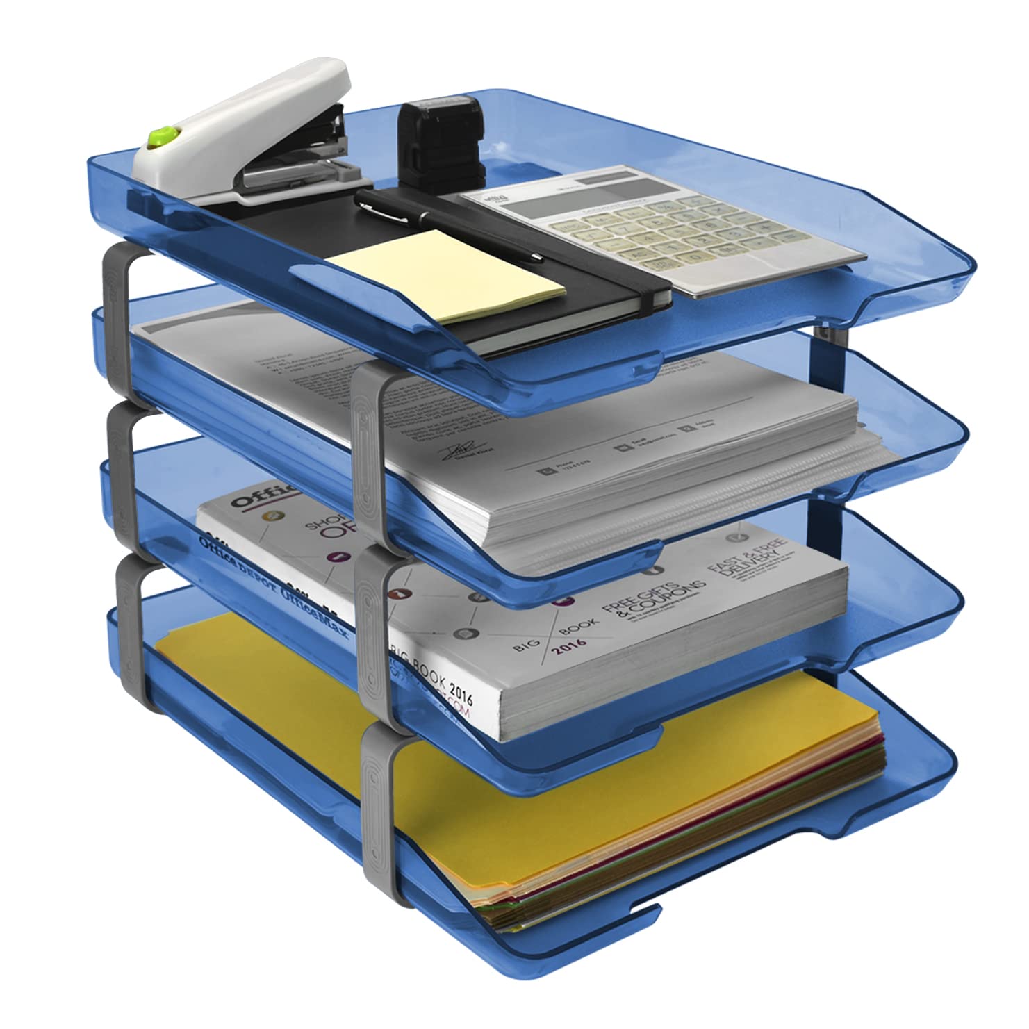 Acrimet Corbeille à Courrier 3 Étages A4 - Organiseur Bureau Plastique Vert Transparent