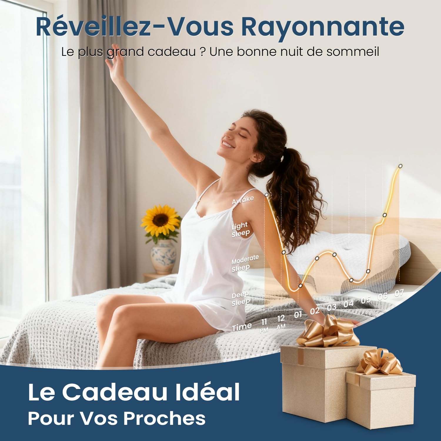 Oreiller Ergonomique Cervical pour Dormir - Oreiller Orthopédique en Mémoire de Forme, Soutien de la Nuque Latéral et Dorsal, Housse Déhoussable et Lavable, 58×40×10/13 cm