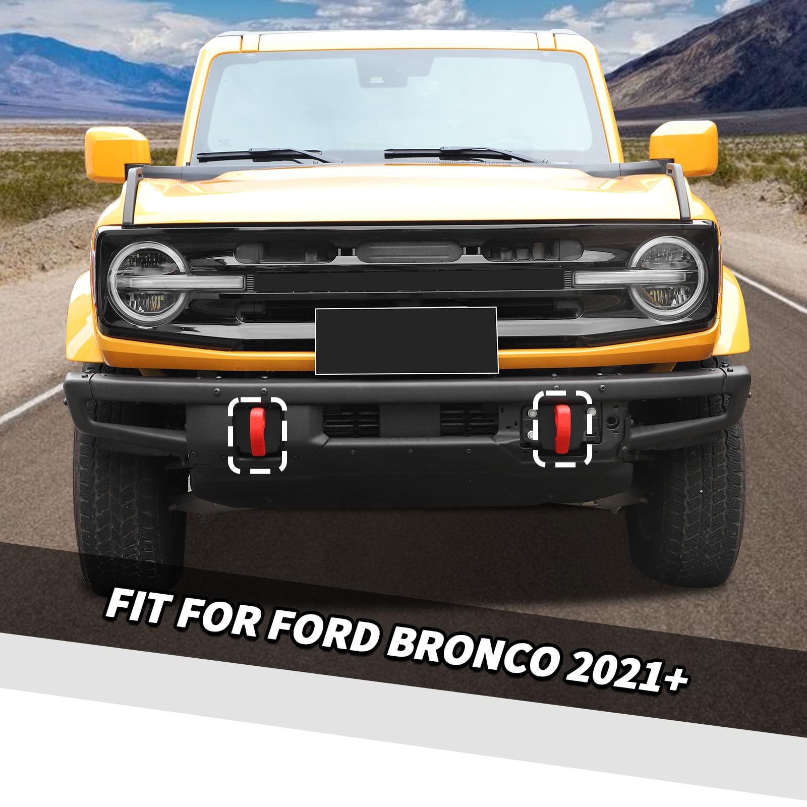 Jimen Compatible con Ford Bronco 2021-2024, 2 fundas protectoras de gancho de remolque para parachoques delantero, accesorios exteriores (rojo)