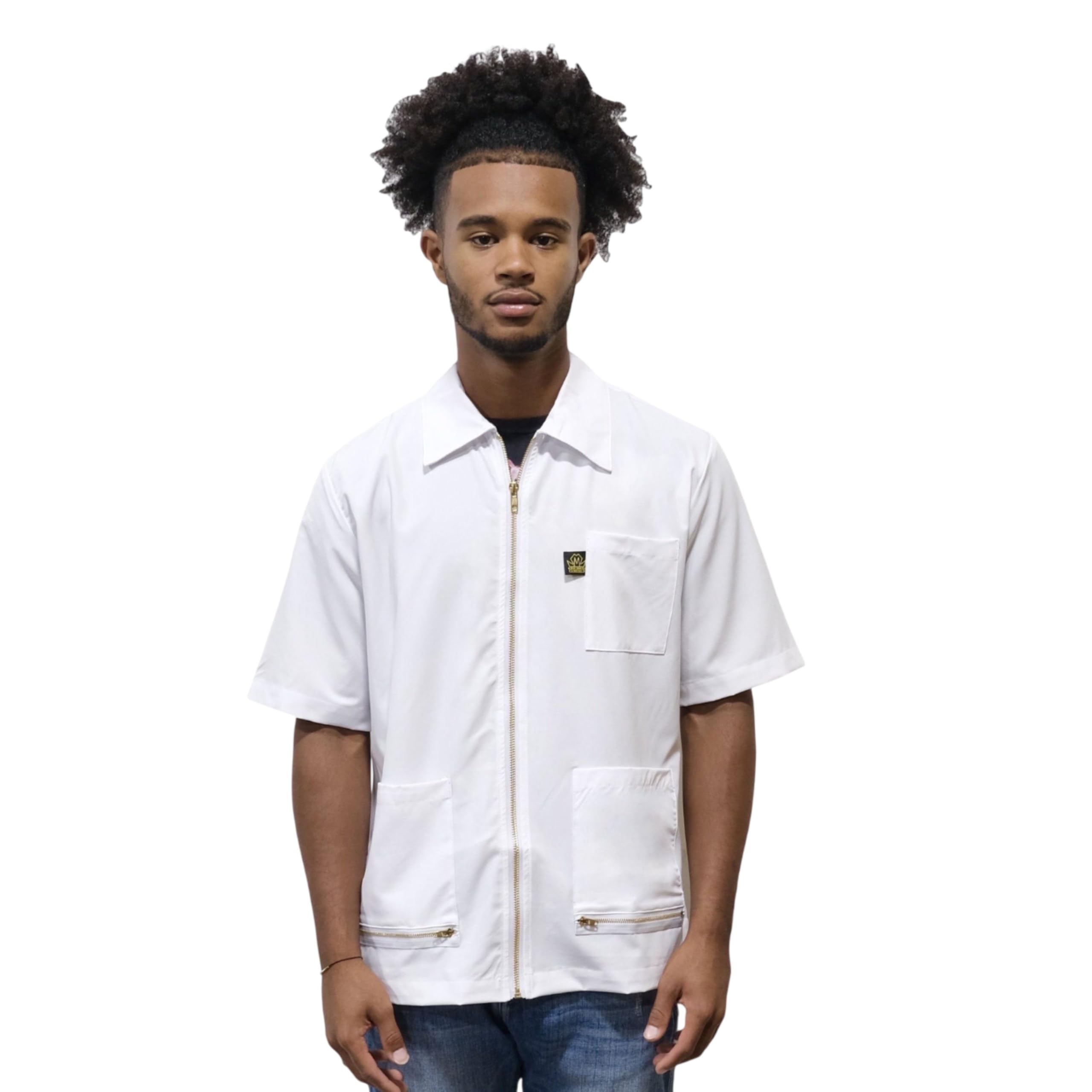 King Midas Professional Barber Jacket for Men - Ultra Lightweight Short Sleeve Barber Smock