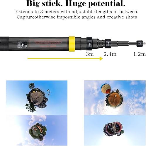 Miniatura 2 de 14.2 in a 9.8 ft invisible fibra de carbono Selfie Stick para Insta360 uno x3 X2 X GO 2 ONE RS para Gopro max Accesorios