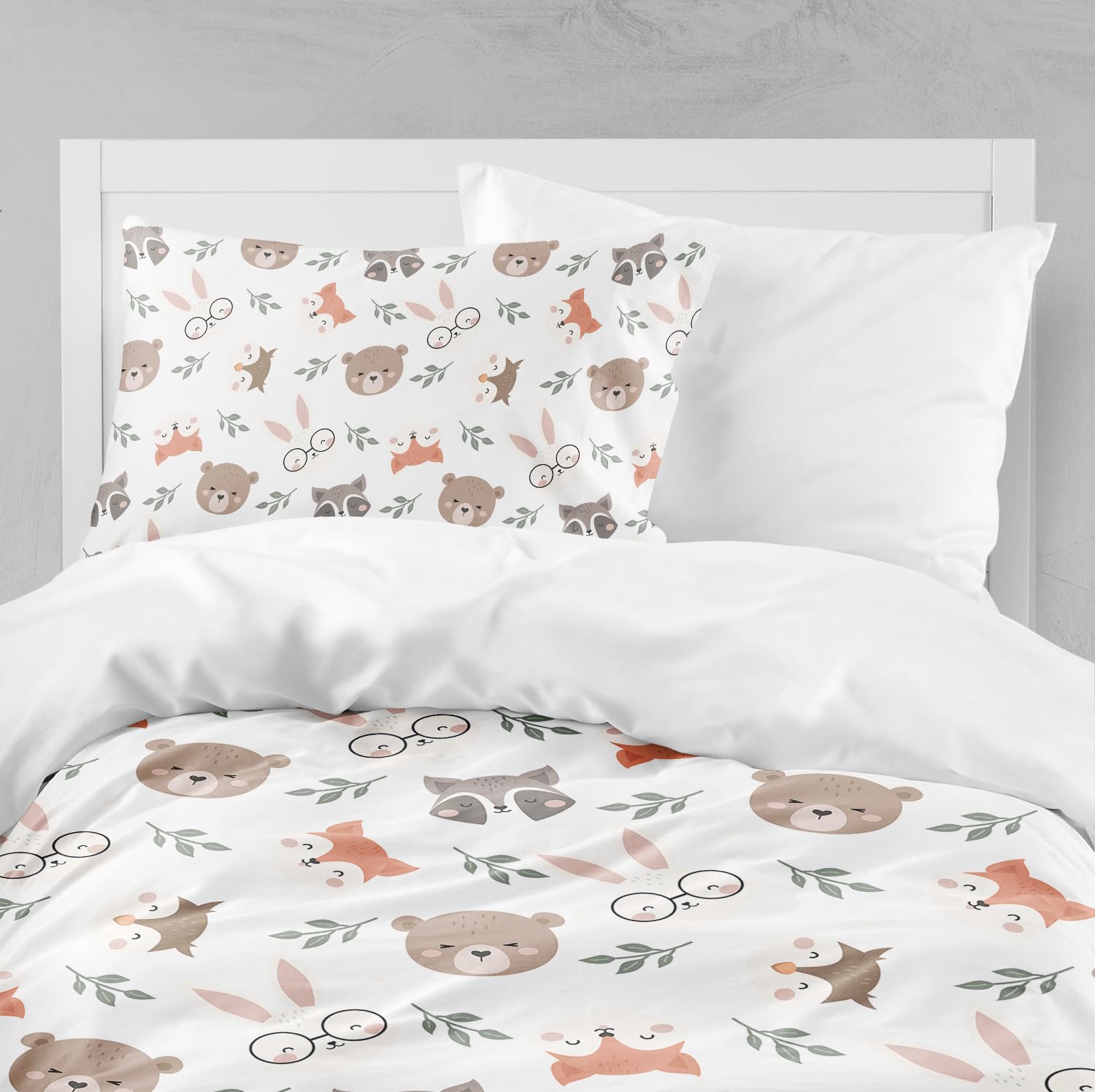 Housse de Couette 90x190 Animaux de La Jungle Parure de Lit Lion Éléphant et Girafe Mignon Enfant Réversibles Set Housse Couette Microfibre avec Fermeture Éclair avec 1Taie d'oreiller 65x65 cm