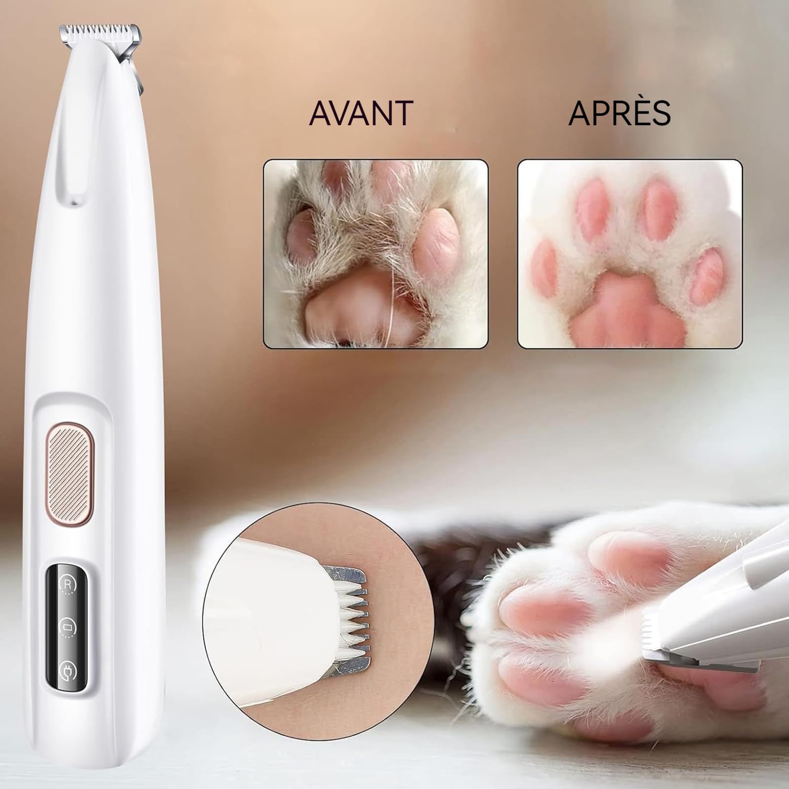 Tondeuse de précision pour chat, Tondeuse pour chien, sans vibration, Légère et ergonomique, Prenez soin de ses zones sensibles, Toilettage sans stress (1PC)