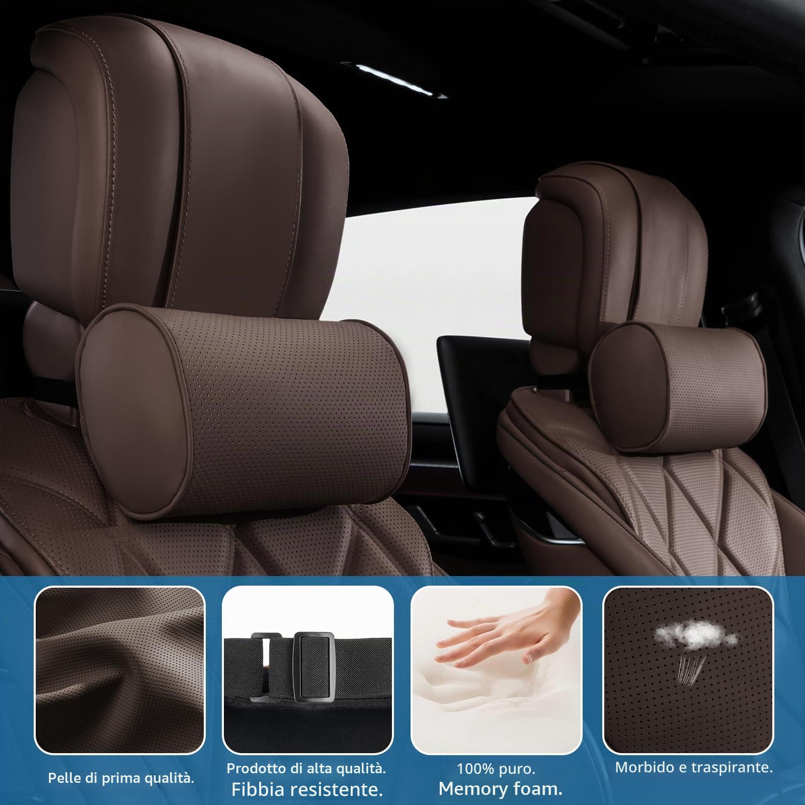 Poggiatesta Auto Cuscino, Supporto Testa per Seggiolino Auto, Cuscino da Collo con Memory Foam, Uso Universale in Auto/Casa/Ufficio