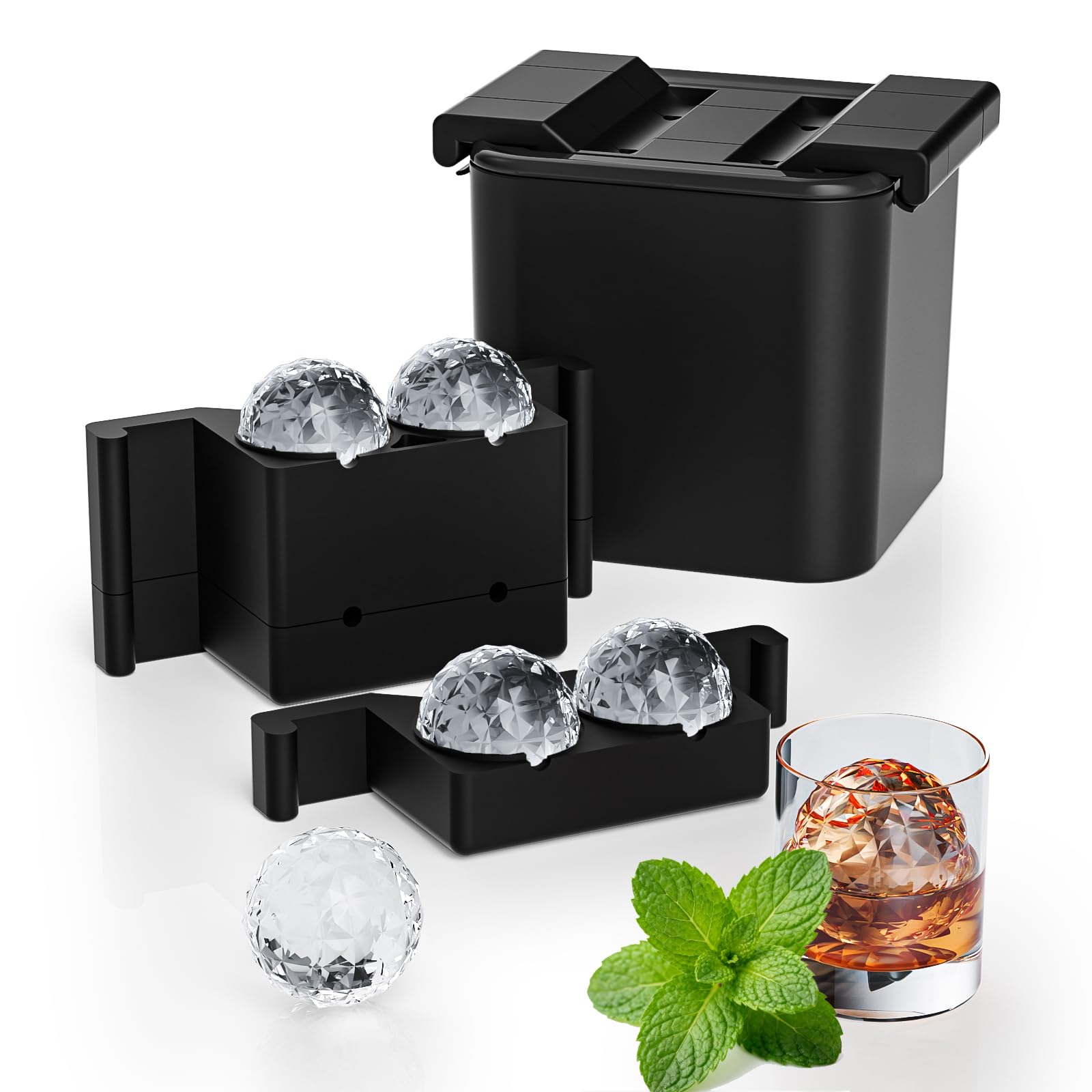 Cubitera de cristal transparente, 2,36 pulgadas, gigante para whisky Bourbon Old Fashioned, de silicona rombica redonda para cócteles (2,36 pulgadas 4BALL)