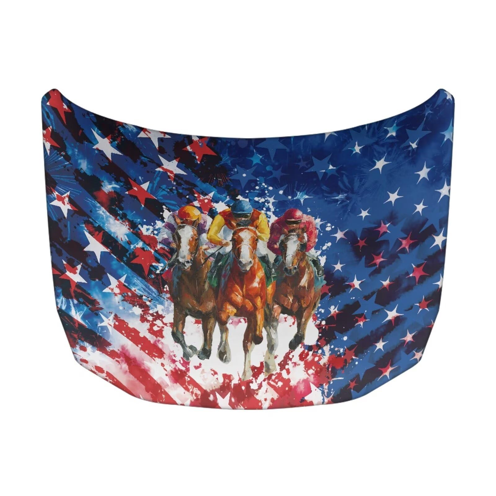 Car Hood Cover, Car Hood Wrap Blankets Auto Banner Elastic Polyester Horse and American Flag Automotive Accessories for Compact Cars Sedans SUV Trucks (59×39 Inch)