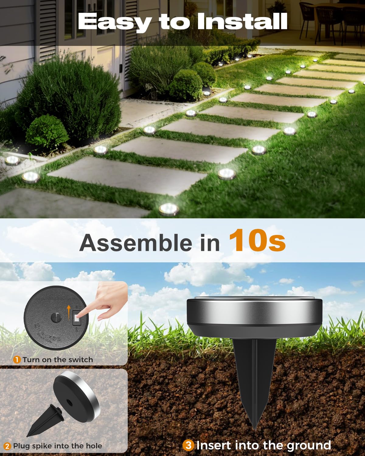 btfarm 16 Pack Solar Lights Outdoor, 8 LED Solar Ground Lights IP65 Waterproof Flat Solar Disc Light, Pathway Lights for Garden Lawn Patio Yard Path Landscape, Cool White - 4