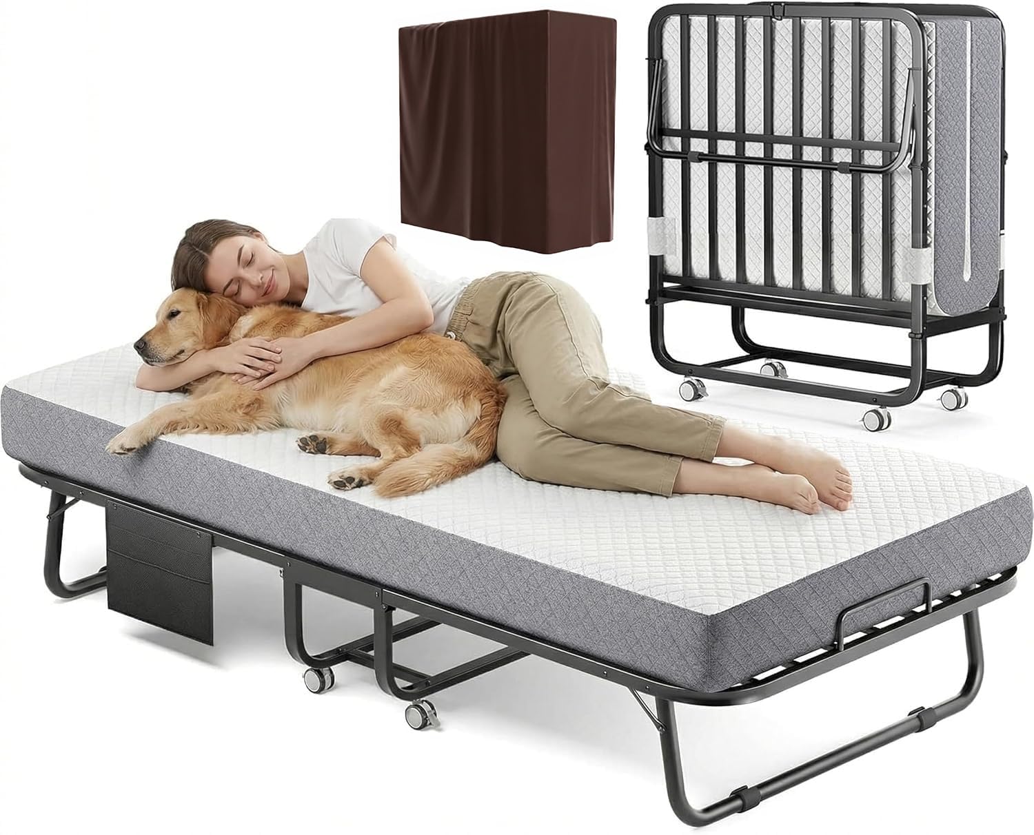 Decofy Folding Bed with Memory Foam Mattress, 75