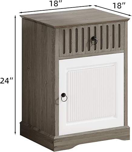 Miniatura 2 de Mesita de noche, mesa auxiliar, mesita de noche de granja con estante y puerta, mesa auxiliar rústica con cajón de almacenamiento, mesita de noche