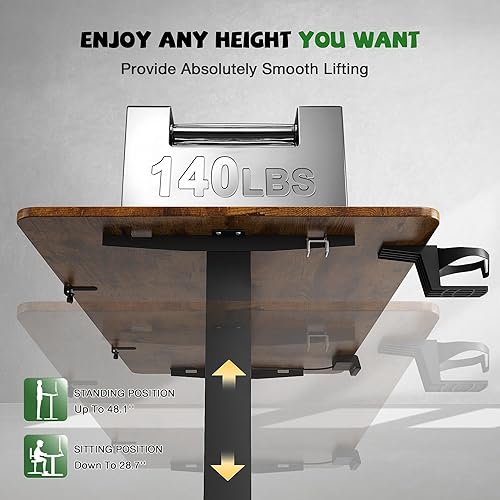 Miniatura 4 de Furmax Escritorio eléctrico de pie con monitor y estación de trabajo para laptop, escritorio de pie ajustable de 63 x 24 pulgadas, estación de