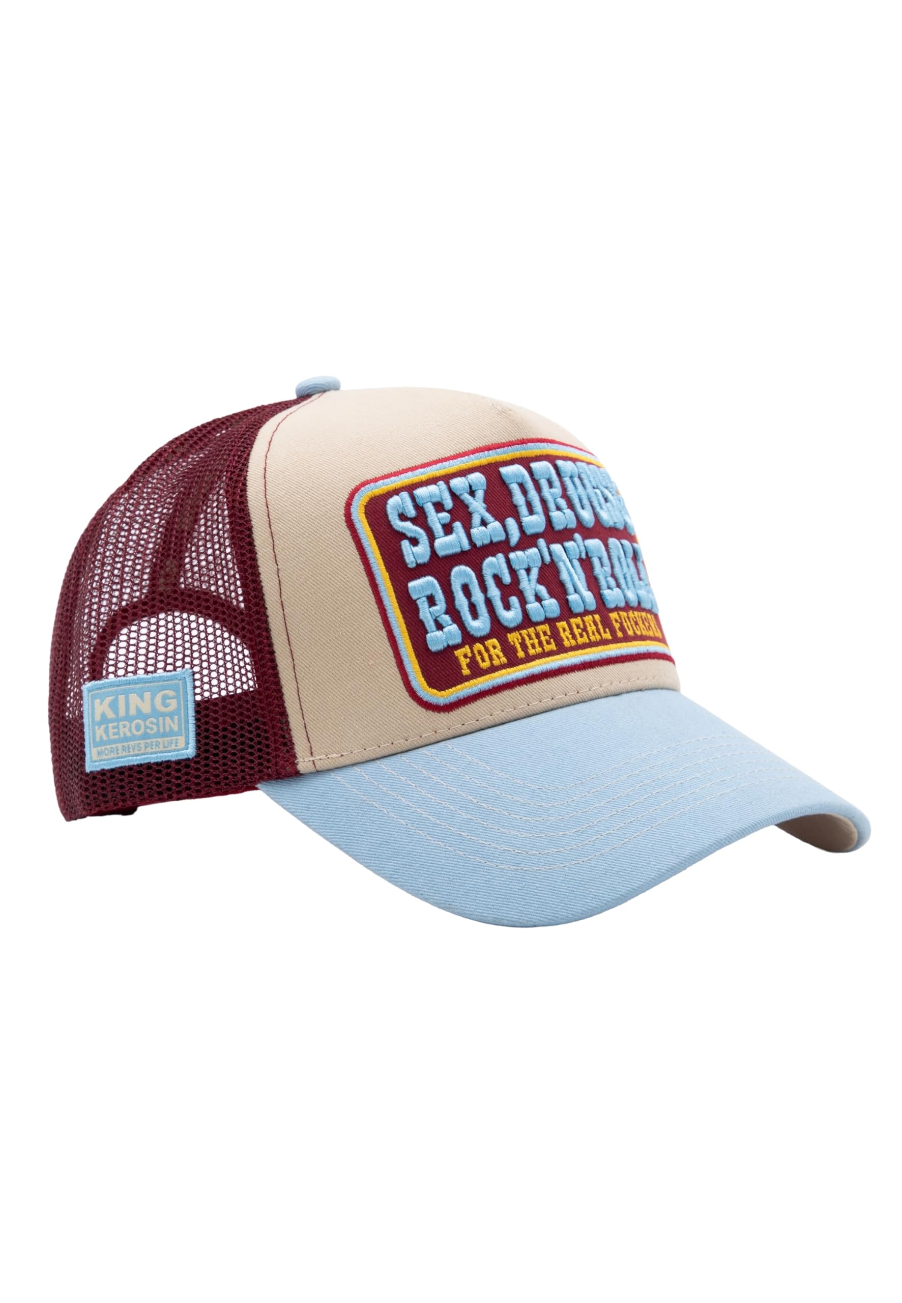 King Kerosin Męska czapka z daszkiem Trucker Cap z dużym haftem Sex, Drugs & Rock 'n' Roll