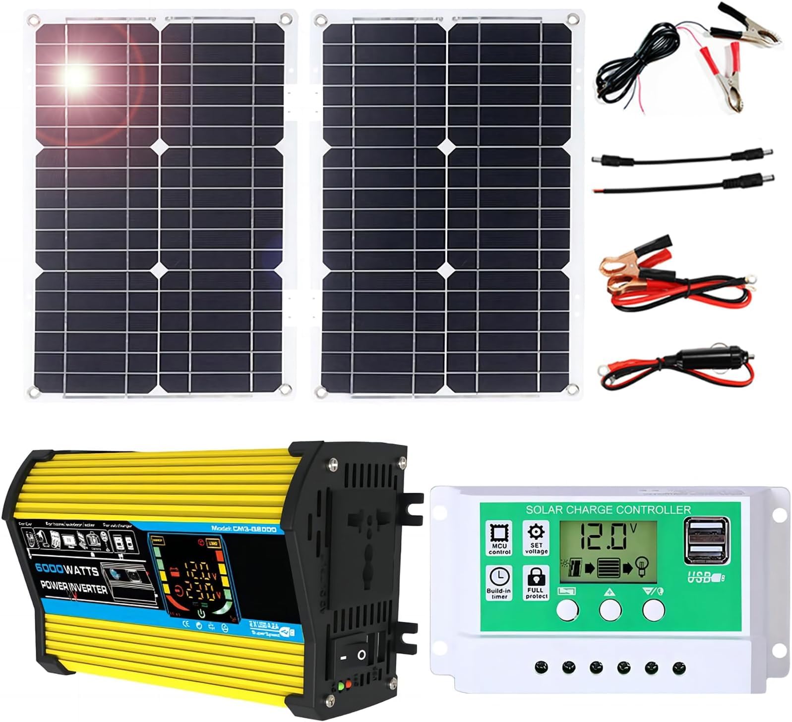 Monokrystaliczny panel słoneczny 100 W z lekkim falownikiem do przyczepy kempingowej, na kemping i łódź – kompletny przenośny system zasilania