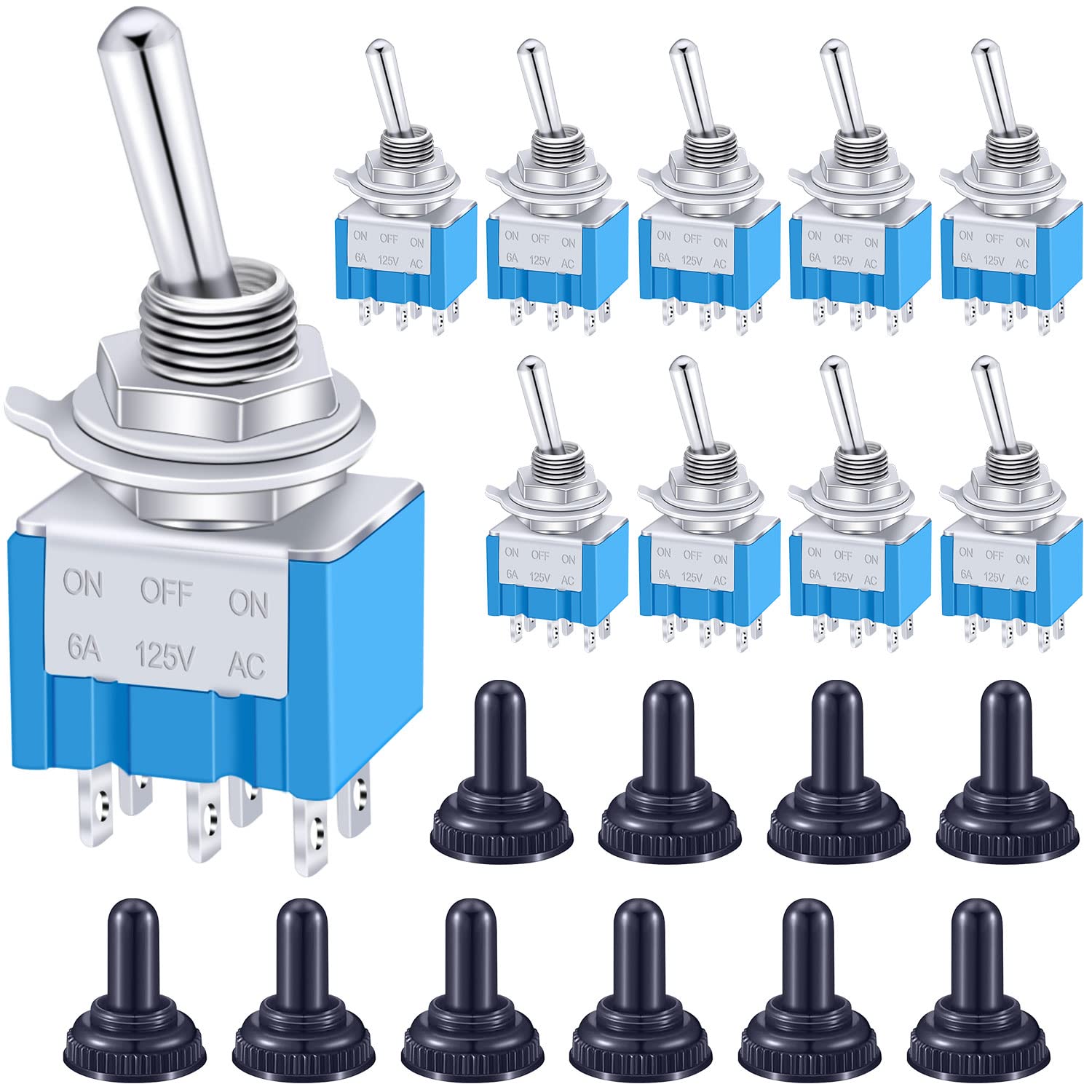 Interruttore a Leva ON-OFF-ON 3 Posizioni 6 Pin DPDT 15A 250VAC / 20A 125VAC con Coperchio di Avviamento Impermeabile da Poweka (2 Set