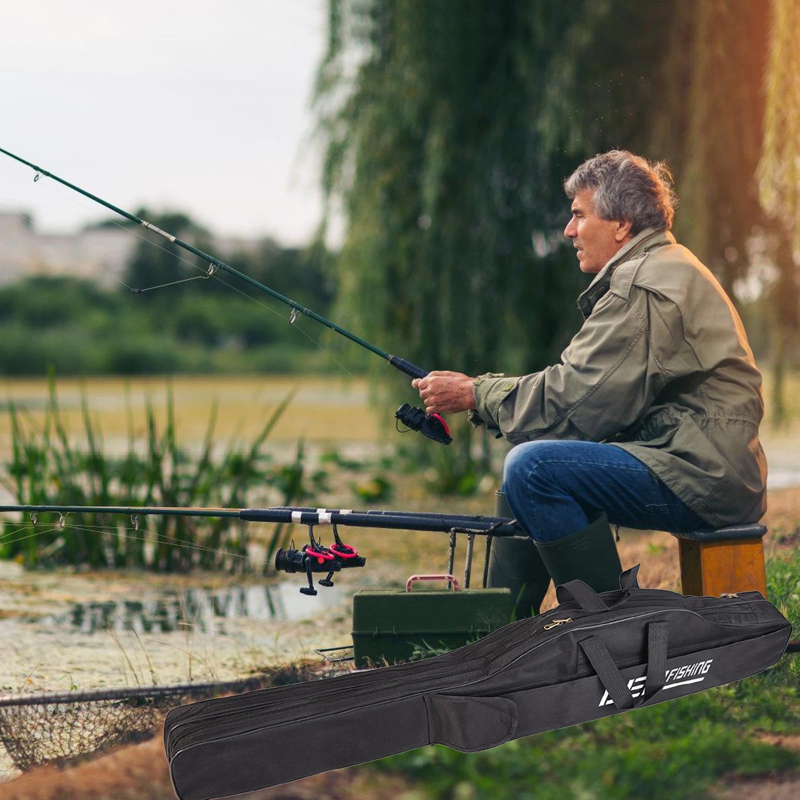 BORDEAG Caña De Pesca Portátil 150 cm, Bolsa Para Equipos y Soportes