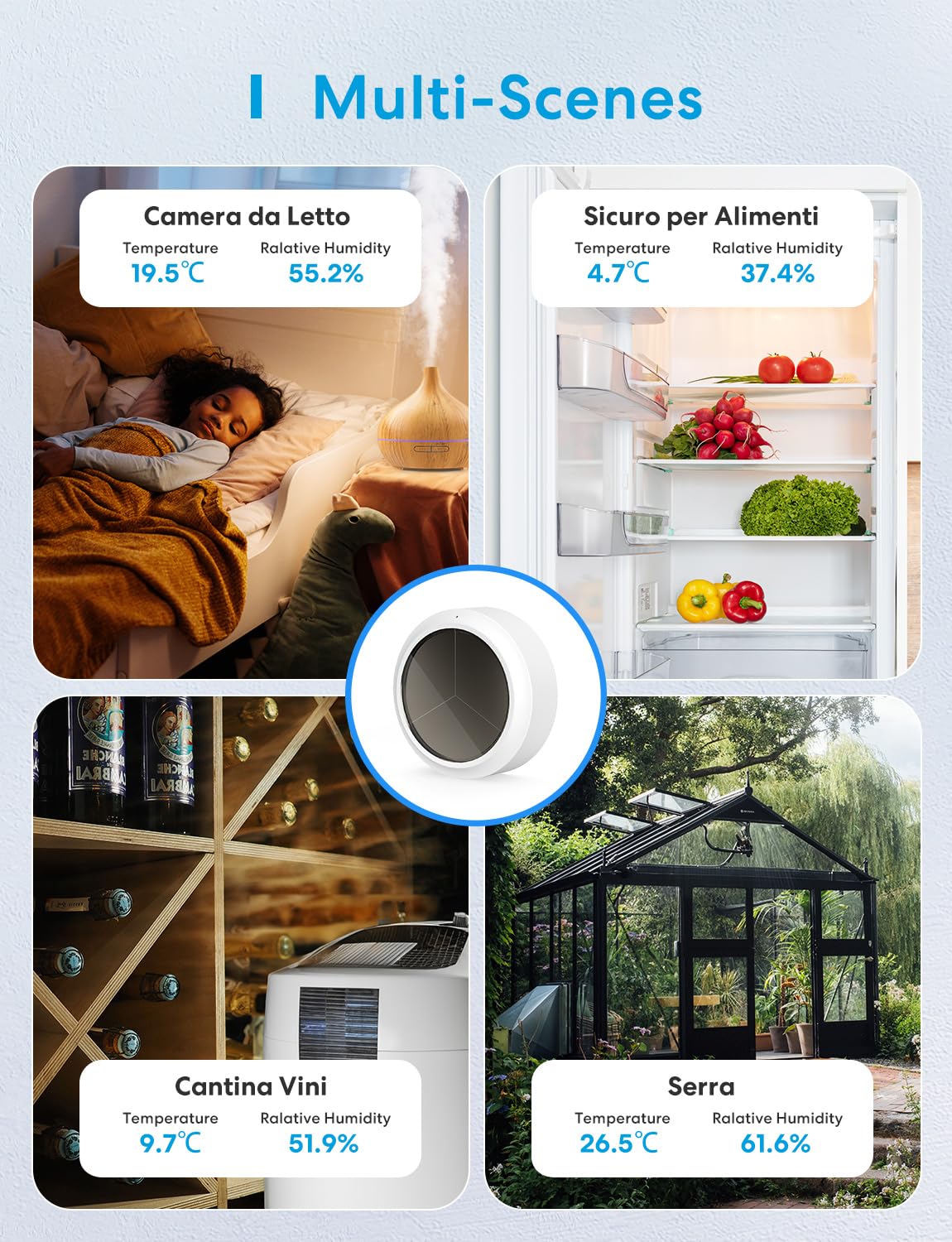 Meross WiFi Termometro Igrometro Intelligente, Richiesto Hub, App e Controllo Vocale, Supporta Avvisi e Notifiche, Compatibile Con Apple HomeKit, Alexa, Google Home e Smartthings