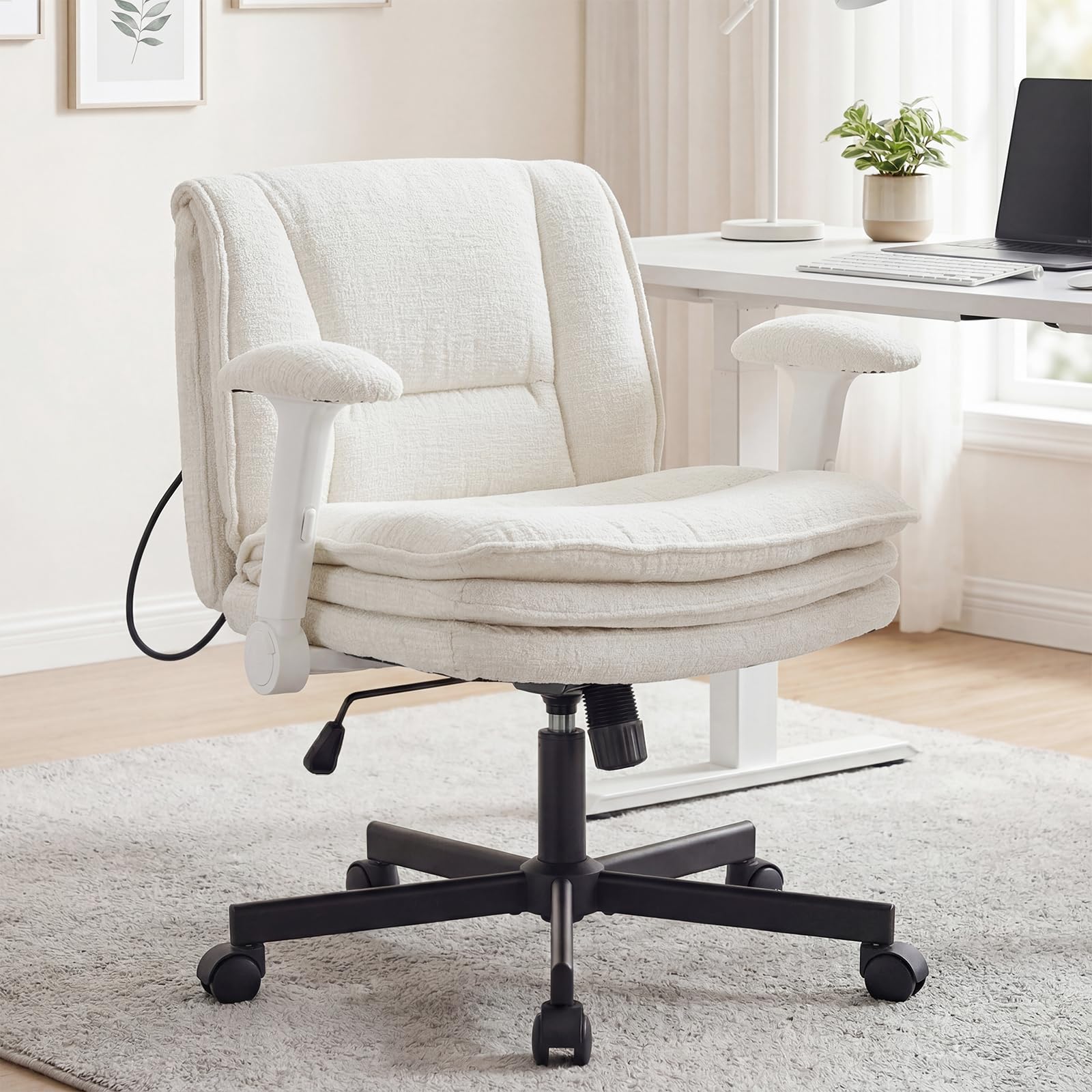 Criss Cross Chair with Wheels, Upholstered Cross Legged Office Chair