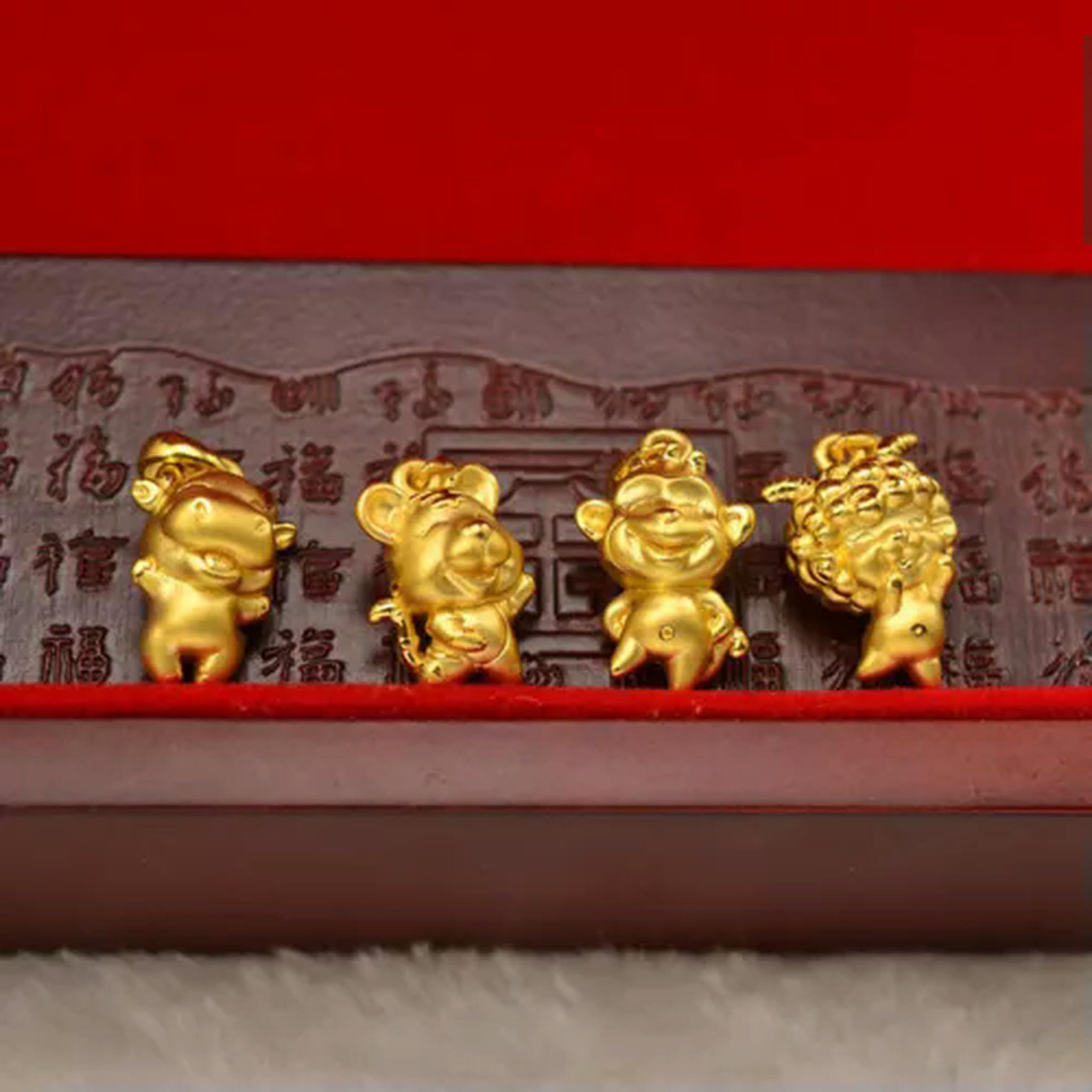 1 Stück Echt 24 Karat Gelbgold Anhänger Damen Sternzeichen Zwölf 3D Tanz Hase Tiger-Drache-1,5-1,6g
