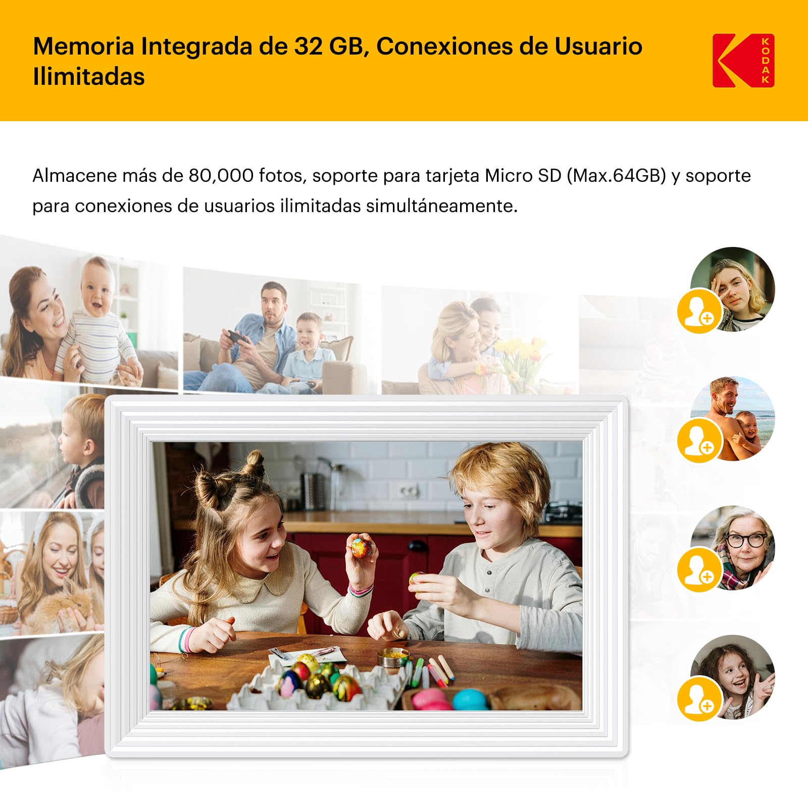 KODAK 10,1 Pulgadas Marco Digital Fotos WiFi 32GB IPS Táctil Rotación Auto