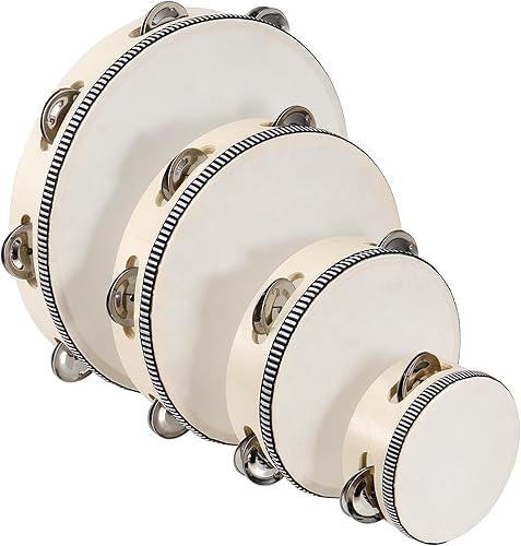 Miniatura 1 de MAHIONG 4 panderetas de madera de 4 pulgadas, 6 pulgadas, 8 pulgadas, 10 pulgadas, juego de panderetas de instrumentos musicales, campana de batería