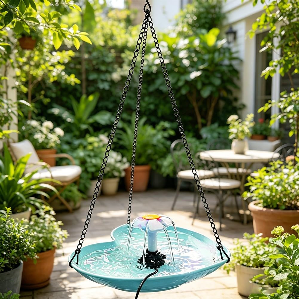 Fontaine solaire pour oiseaux extérieur en plastique cœur contre l'eau stagnante
