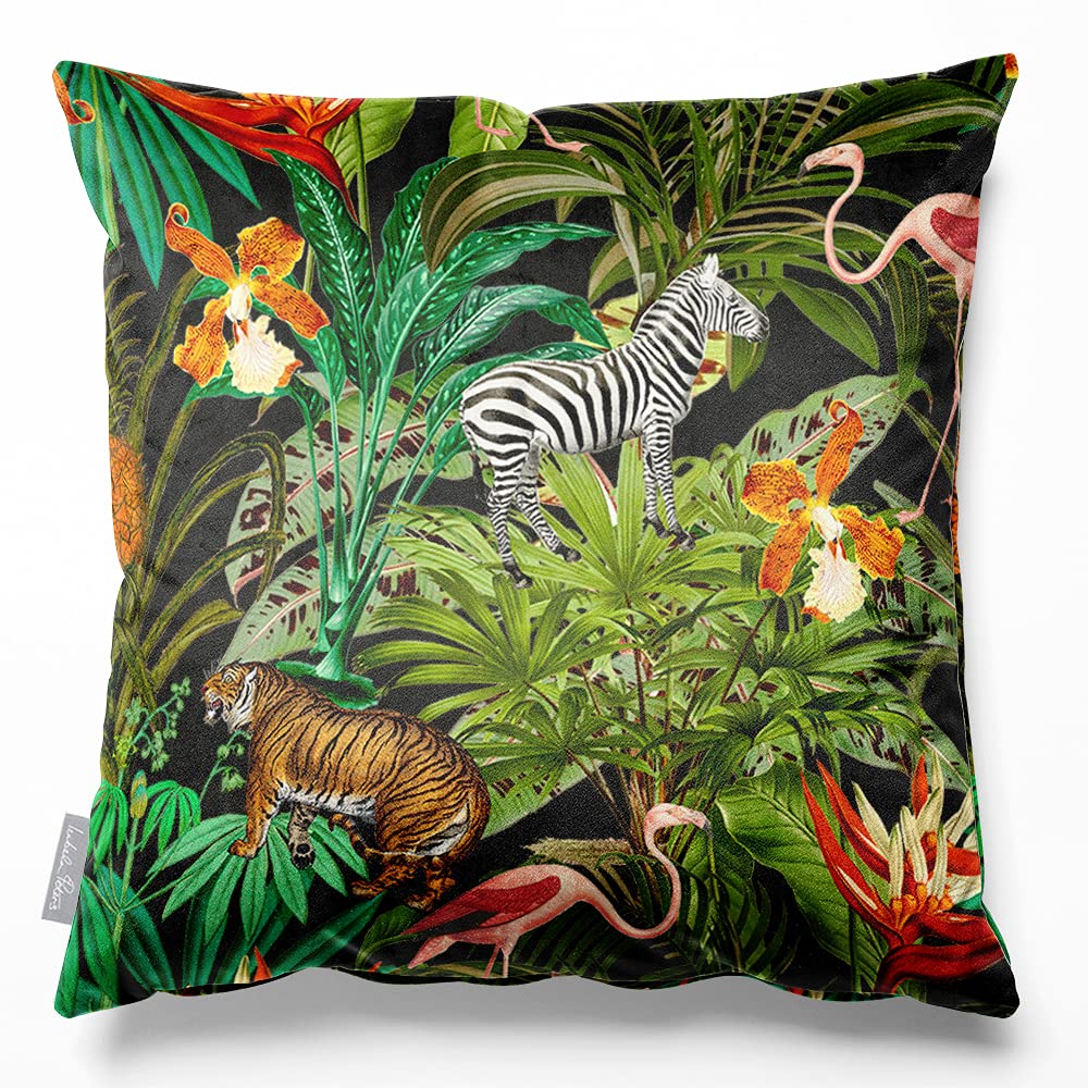Izabela Peters Charcoal Velvet Cushions - Eco-Friendly, 40 Cm, Jungle Fusion - Sofa & Chair Cushions