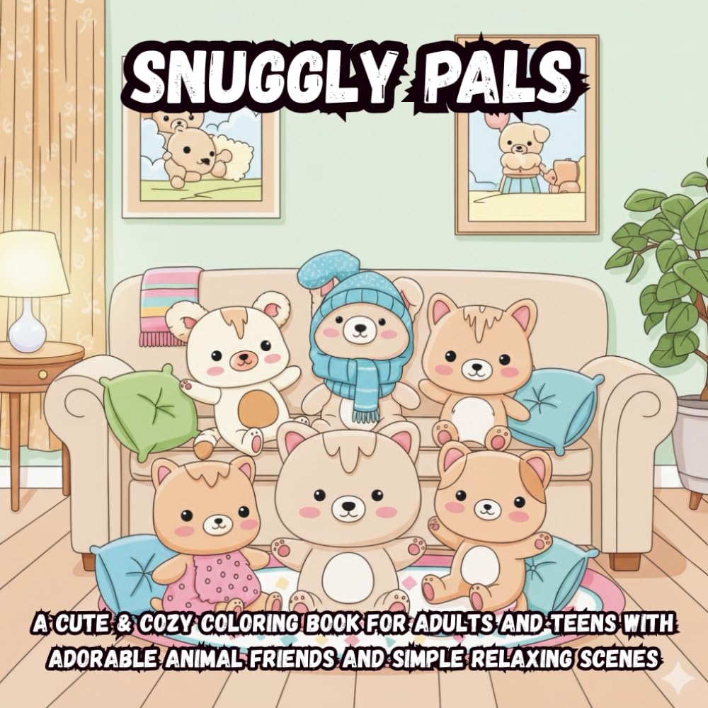 Snuggly Pals: A Cute & Cozy Coloring Book for Adults and Teens with Adorable Animal Friends and Simple Relaxing Scenes