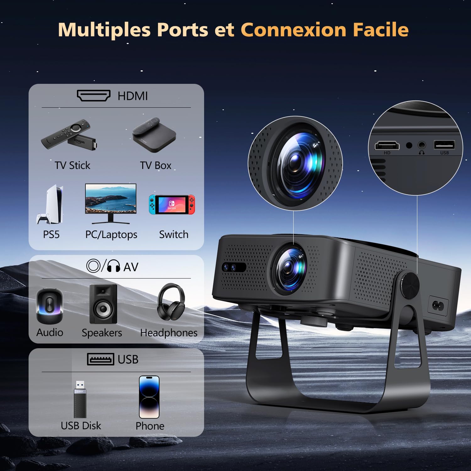 Netflix Certifié Videoprojecteur 4K VGKE, 28000 Lumens Rétroprojecteur 4K, Natif 1080P Full HD, Auto Focus & Auto Keystone, WiFi 6, Bluetoooth 5.4, Projecteur Video pour Smartphone/PC/Home