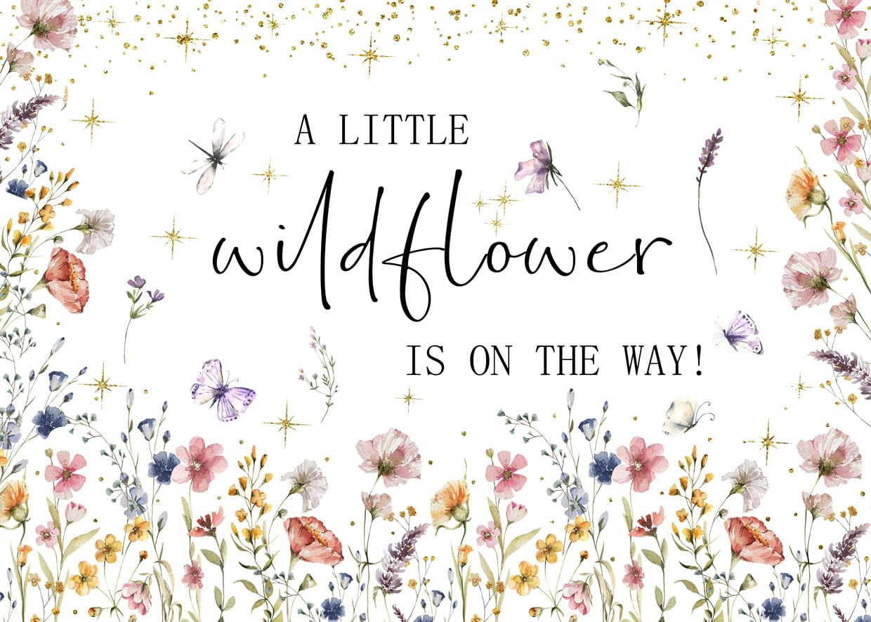SJOLOON Baby Shower Wildflower Backdrop A Little Wildflower is On The Way Girls Baby Shower Party Decoration Banner 12700 (7x5FT)