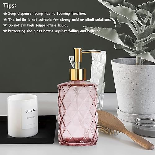 Miniatura 7 de Dispensador de jabón de vidrio con bomba de plástico dorado, dispensador de jabón líquido recargable de 12 onzas, paquete de 2 botellas de loción de