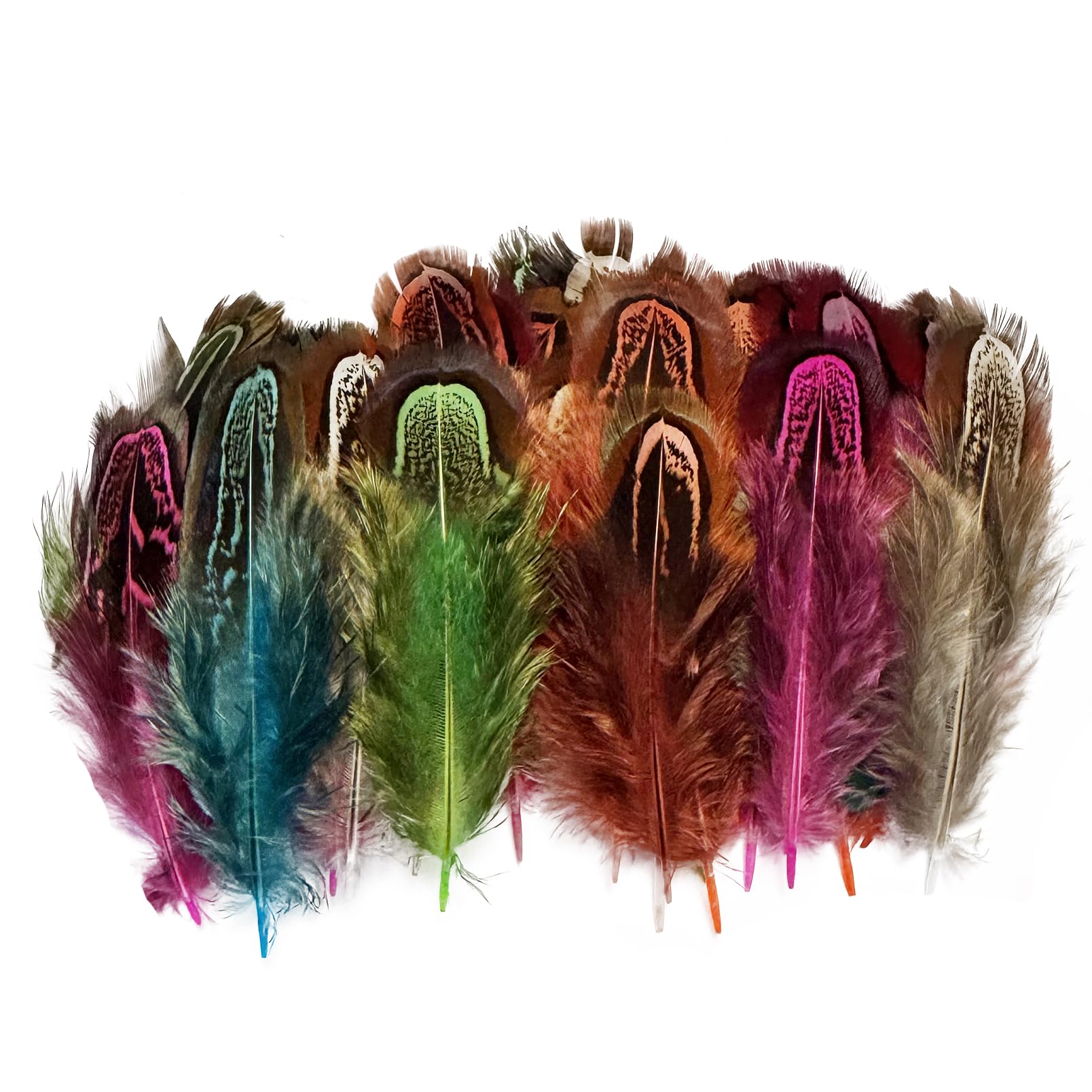 HAPPY FEATHER 100 pcs Natural Pheasant Plumage 2-3 Inches Plumage for Sewing Crafts Clothing Decorating Accessories -Multi Color