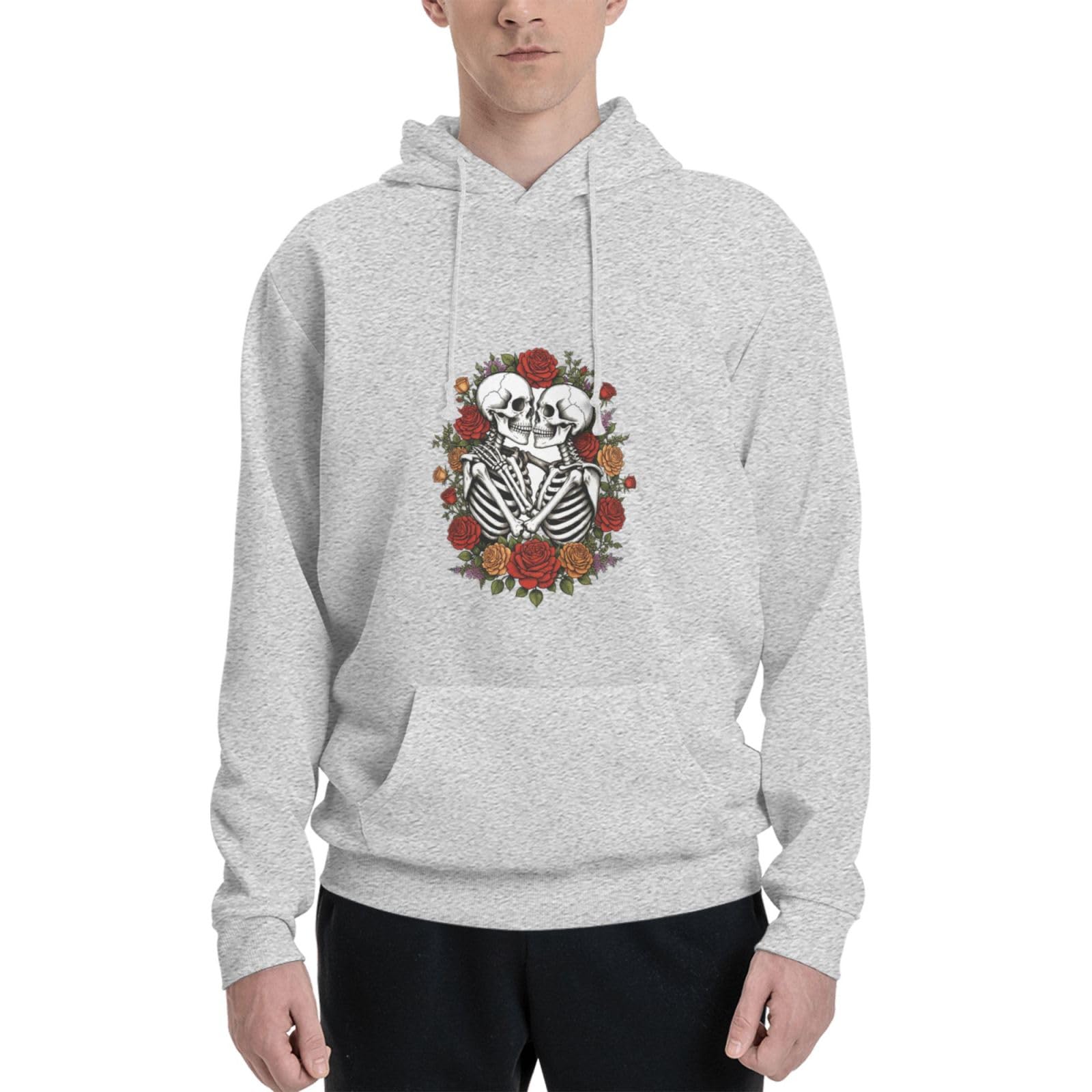 Bluza z kapturem z nadrukiem klastra róży na Halloween dla mężczyzn szara