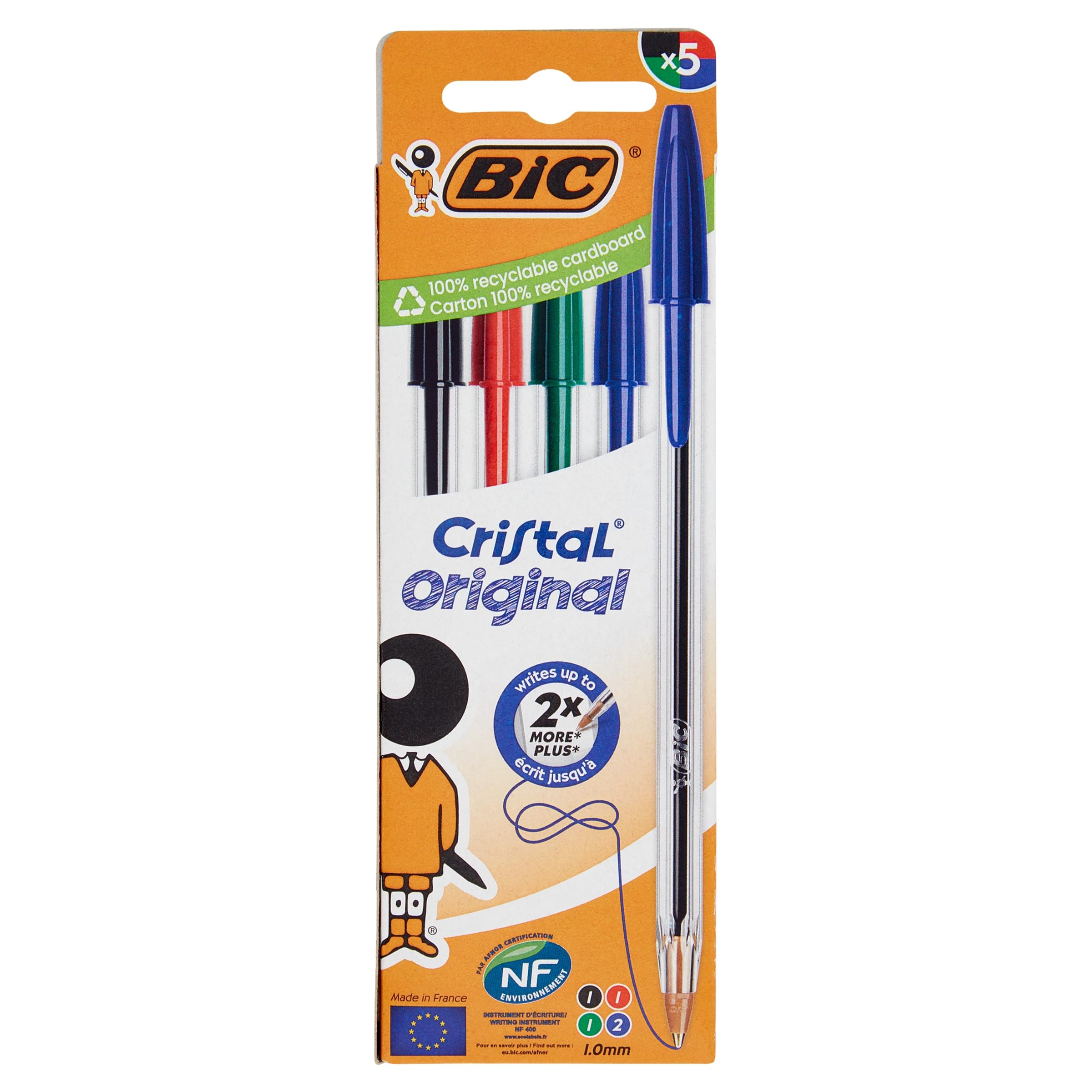 BIC 5 Crystal Ballpoint Pens, Assorted Inks