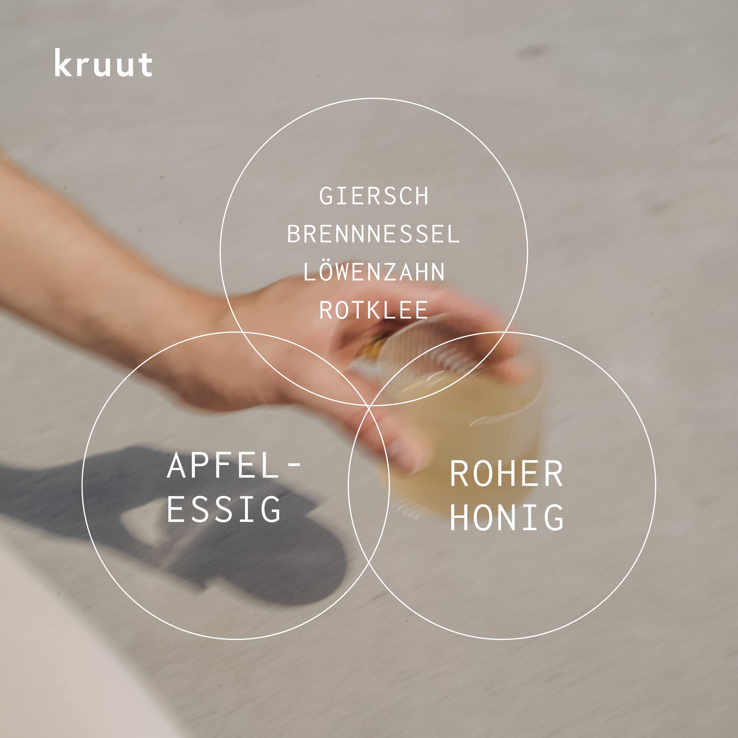 Kruut Kraft Kräuterauszug bio 500ml | Wildkräuter: Giersch, Löwenzahn, Brennnessel, Rotklee, Oxymel Tinktur, Kräuterdrink Sirup Kur, Ideal zum Sport oder am Morgen