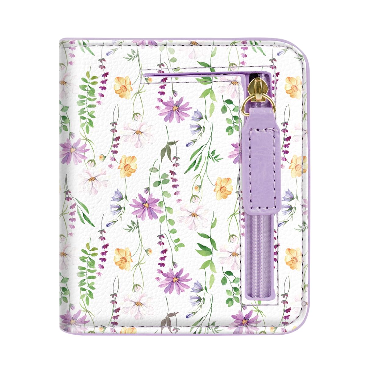 Womens Small RFID Blocking Wallet Compact Bifold Pocket Cute Credit Card Holder Leather Coin Slot Ladies Mini Purse with ID Window, White Daisy