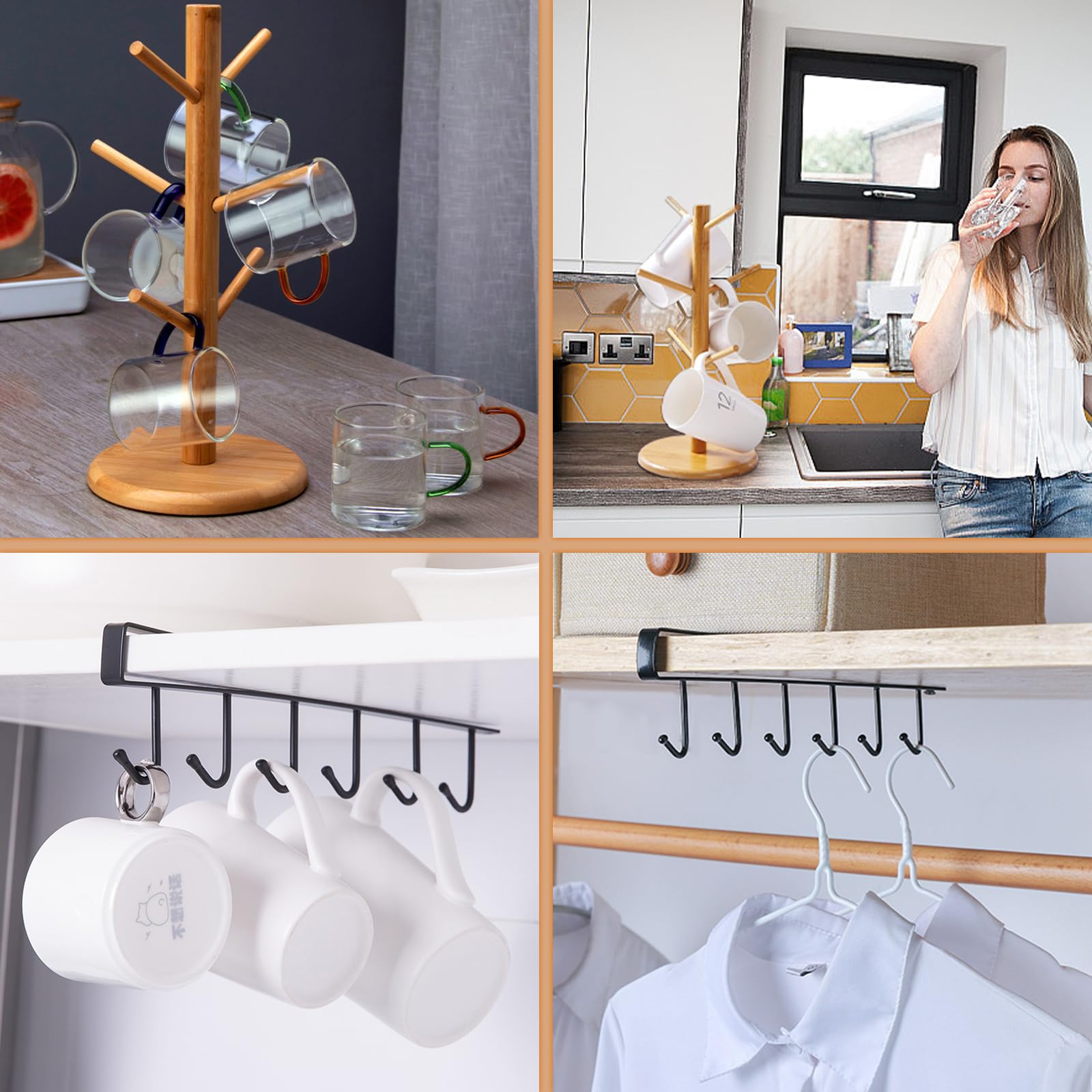 Albero Porta Tazze In Legno Con 6 Ganci - Supporto Per Tazzine Da Caffè, Cucina O Bar - Foto 6