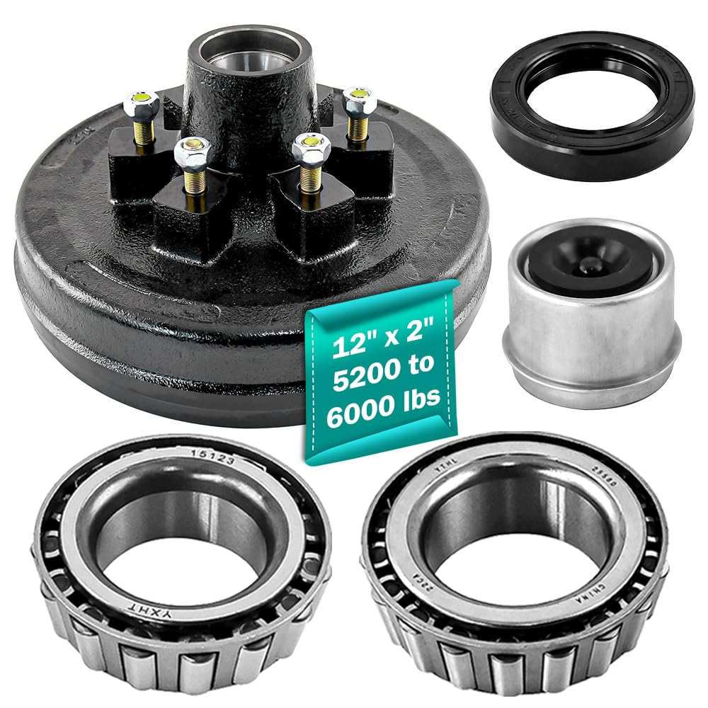 Trailer Brake Hub Drum 6 on 5.5" Bolt Circle Trailer Brake Drums kits 12"x2" for 5200 to 6000 lbs Axle Heavy Duty Trailer Brake Hub Drum Assembly for Rvs Trailer
