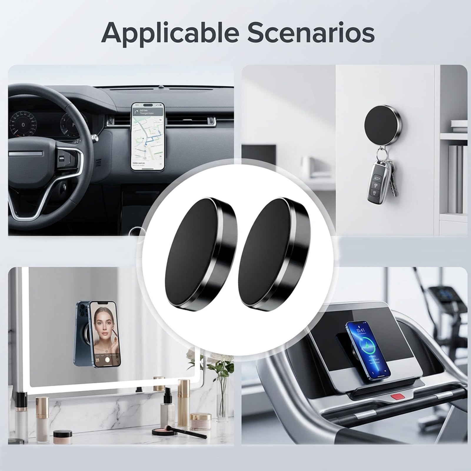 Mowpiny 2 Piezas Soporte Magnetico Movil Coche, Imán Pequeño Redondo para Coche Instalación Sin Herramientas, Iman Movil Adhesivo Universal para iPhone Samsung Huawei — view 5