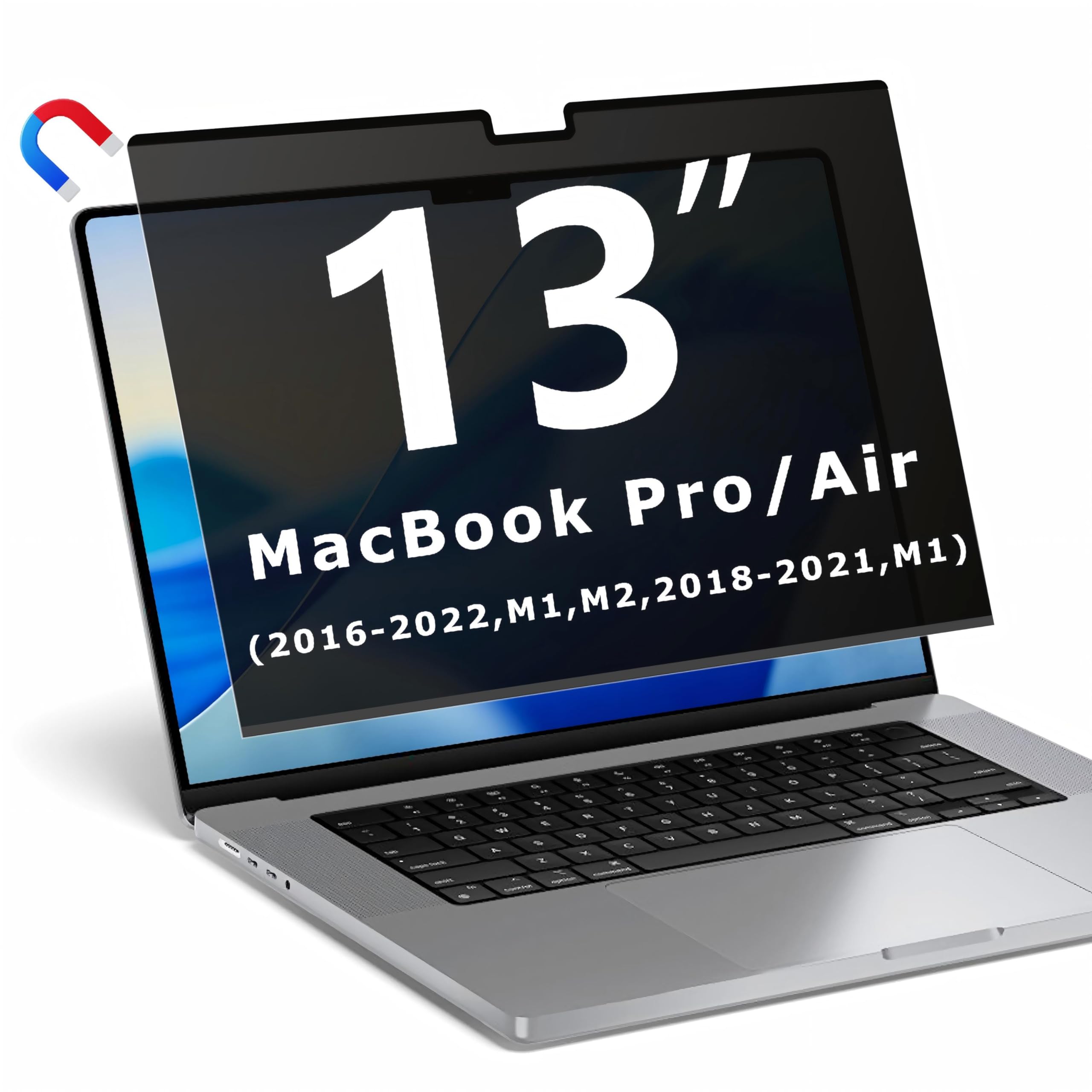 YBTFBG Magnetischer Blickschutzfolie für Macbook Pro 13 Zoll (2016–2022, M1, M2) / MacBook Air 13 Zoll (2018–2021, M1), Abnehmbarer Laptop Sichtschutzfilter und Blendfreier Blaulicht Sichtschutzfolie